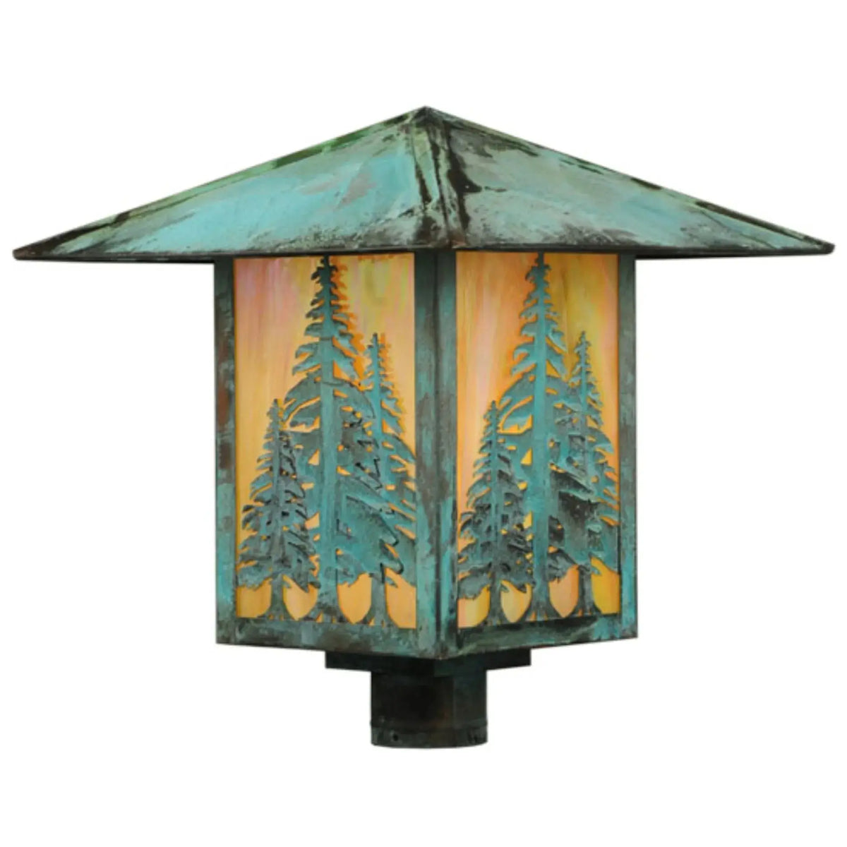 16" Square Seneca Tall Pines Post Mount – Verdigris – Damp-Rated – Meyda Lighting Meyda Lighting
