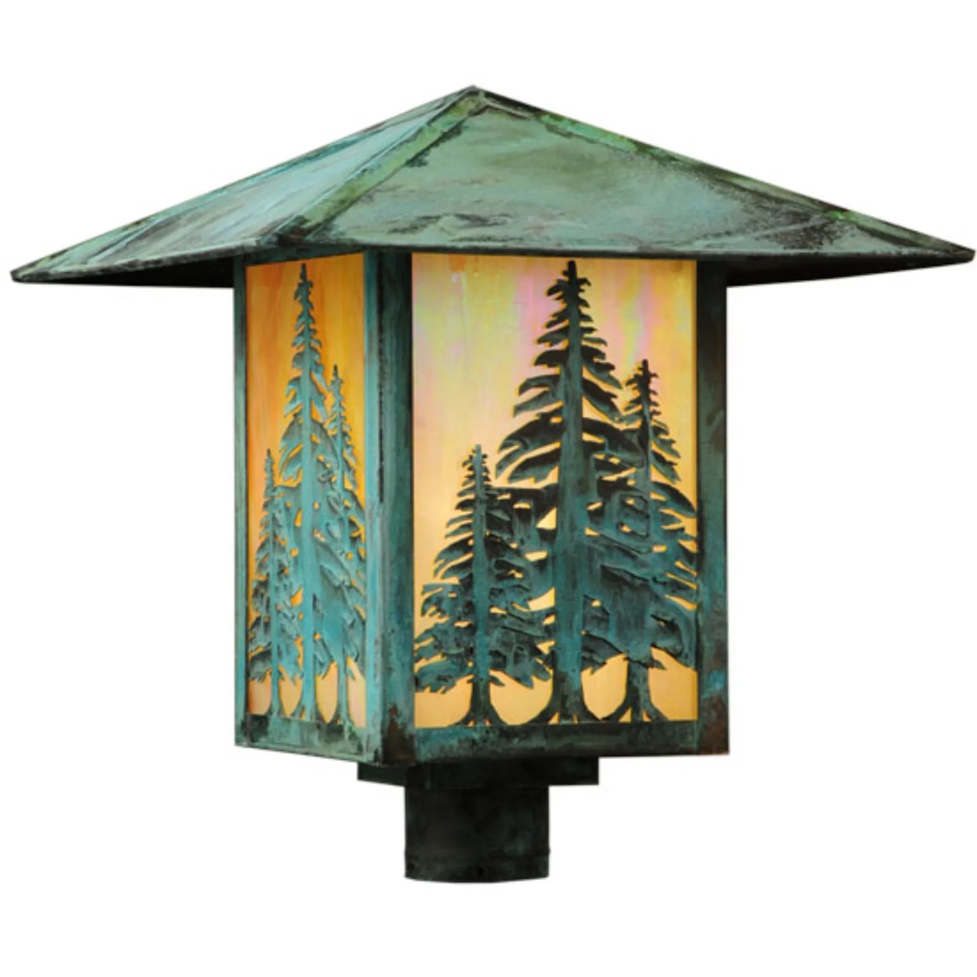 16" Square Seneca Tall Pines Post Mount – Verdigris – Damp-Rated – Meyda Lighting