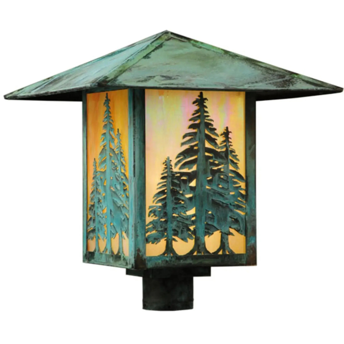16" Square Seneca Tall Pines Post Mount – Verdigris – Damp-Rated – Meyda Lighting Meyda Lighting