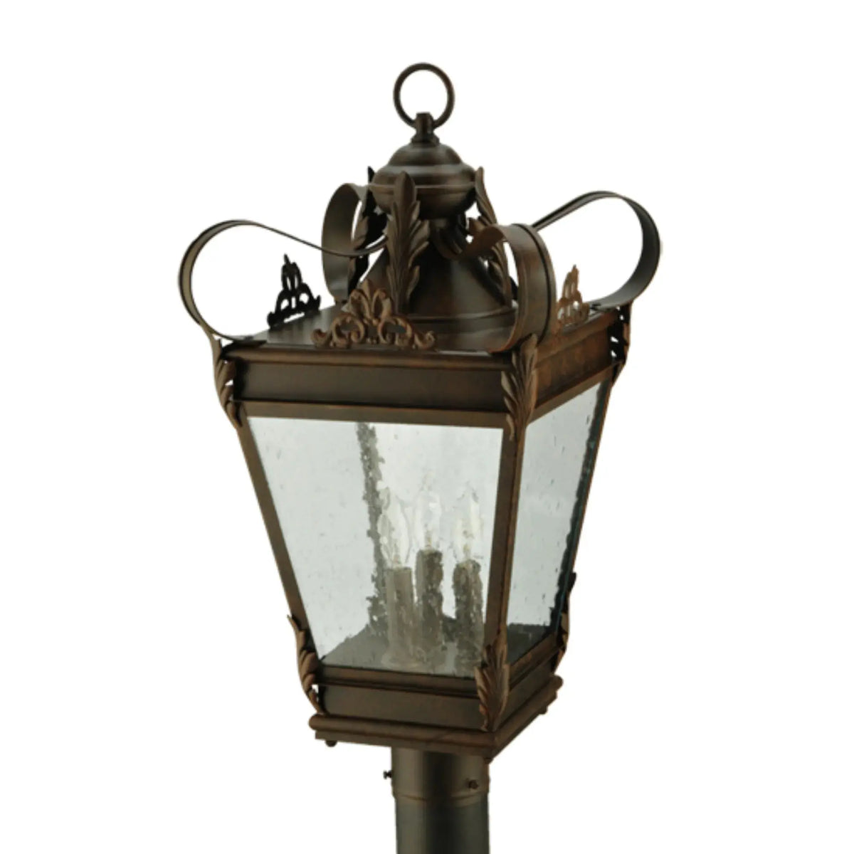 12.5"Sq Verona Post Mount – Gilded Tobacco – Clear Seeded Glass – Damp-Rated – Meyda Lighting Meyda Lighting