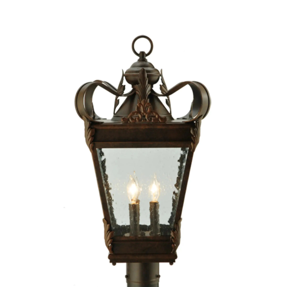 12.5"Sq Verona Post Mount – Gilded Tobacco – Clear Seeded Glass – Damp-Rated – Meyda Lighting Meyda Lighting
