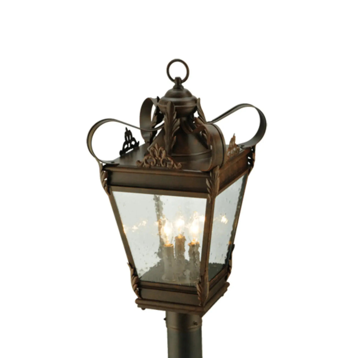 12.5"Sq Verona Post Mount – Gilded Tobacco – Clear Seeded Glass – Damp-Rated – Meyda Lighting Meyda Lighting