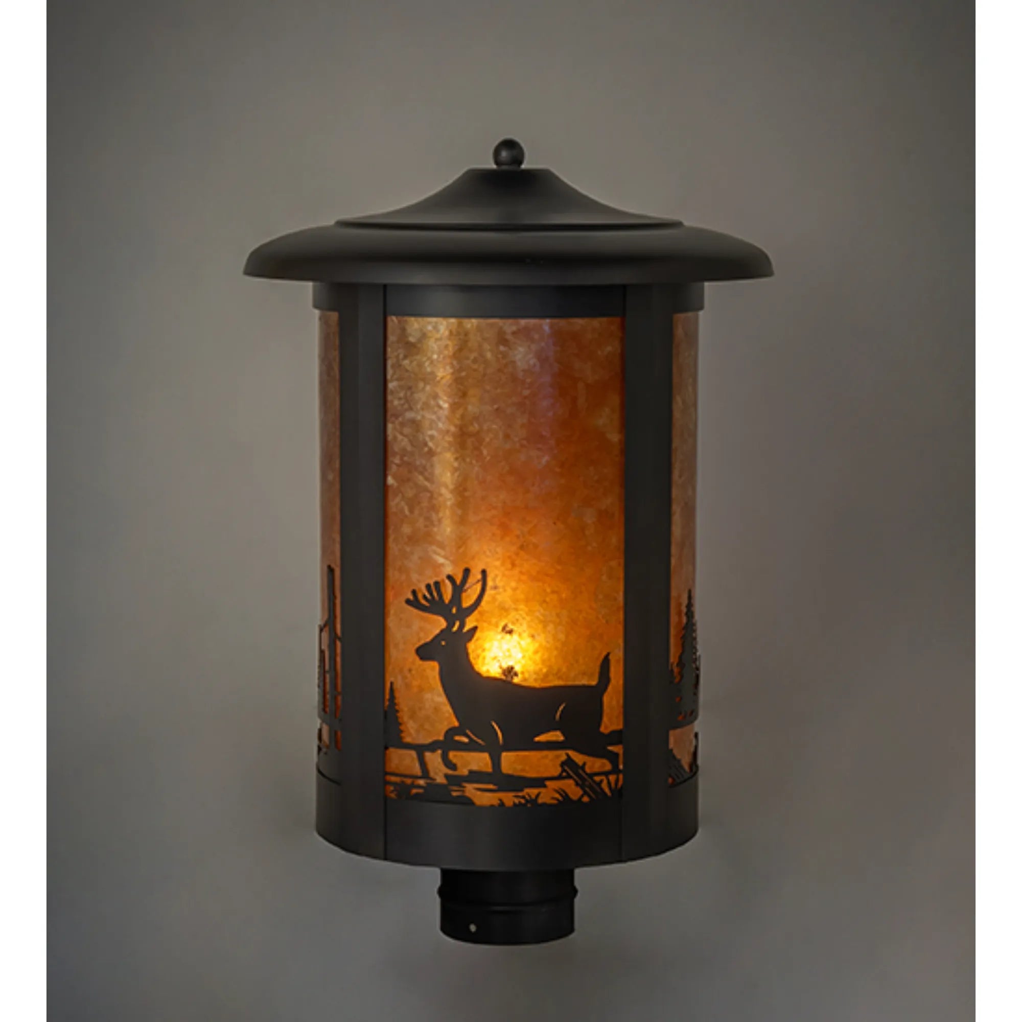 12" Wide Fulton Deer Creek Post Mount – Craftsman Brown – Amber Mica – Wet-Rated – Meyda Lighting