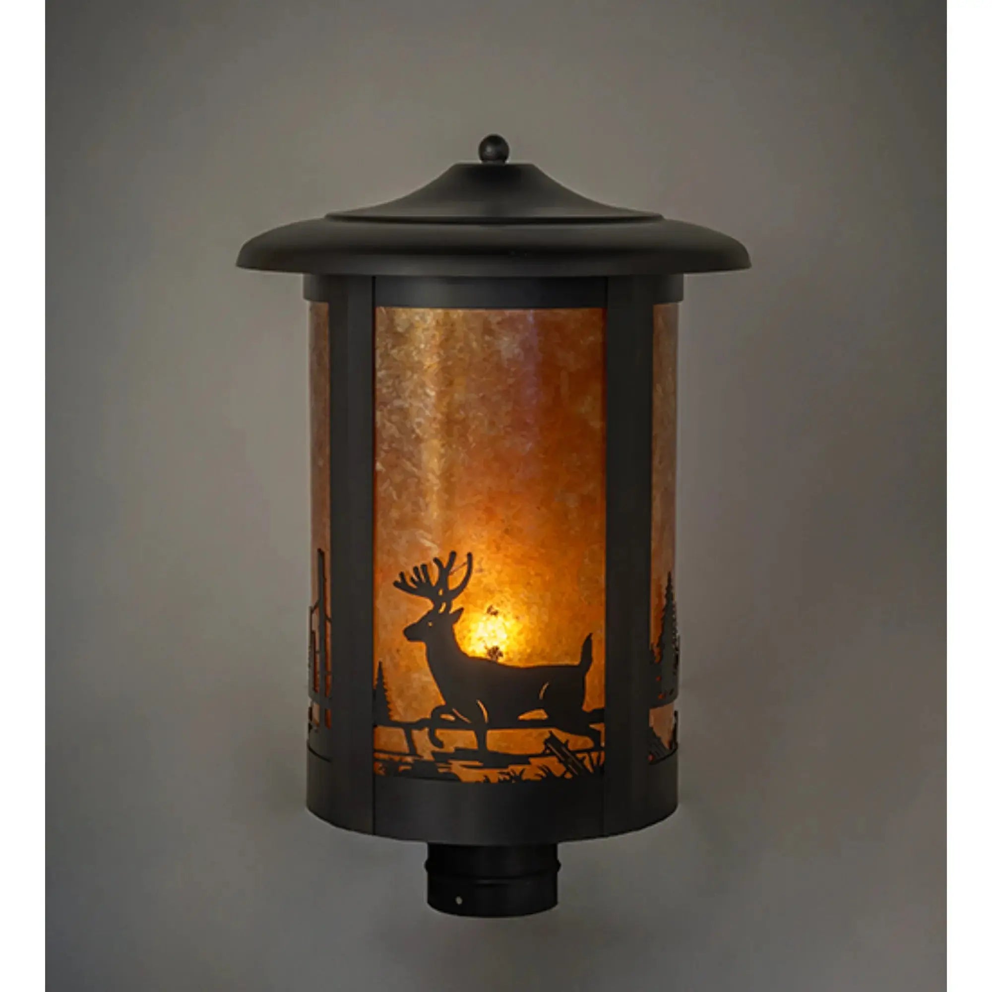 12" Wide Fulton Deer Creek Post Mount – Craftsman Brown – Amber Mica – Wet-Rated – Meyda Lighting Meyda Lighting