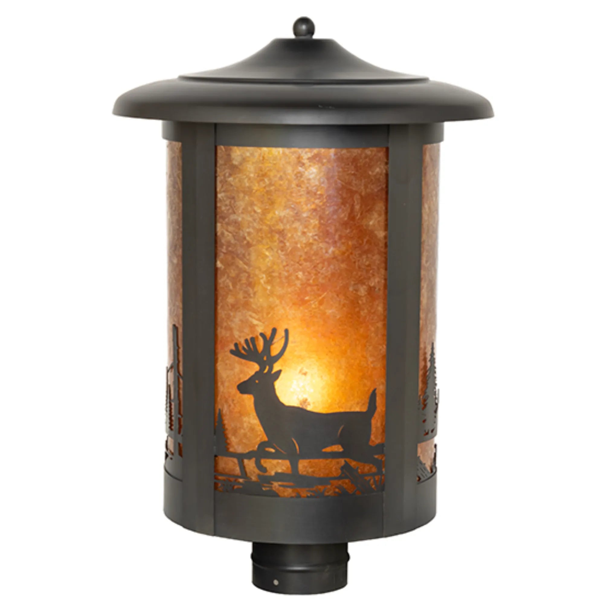 12" Wide Fulton Deer Creek Post Mount – Craftsman Brown – Amber Mica – Wet-Rated – Meyda Lighting