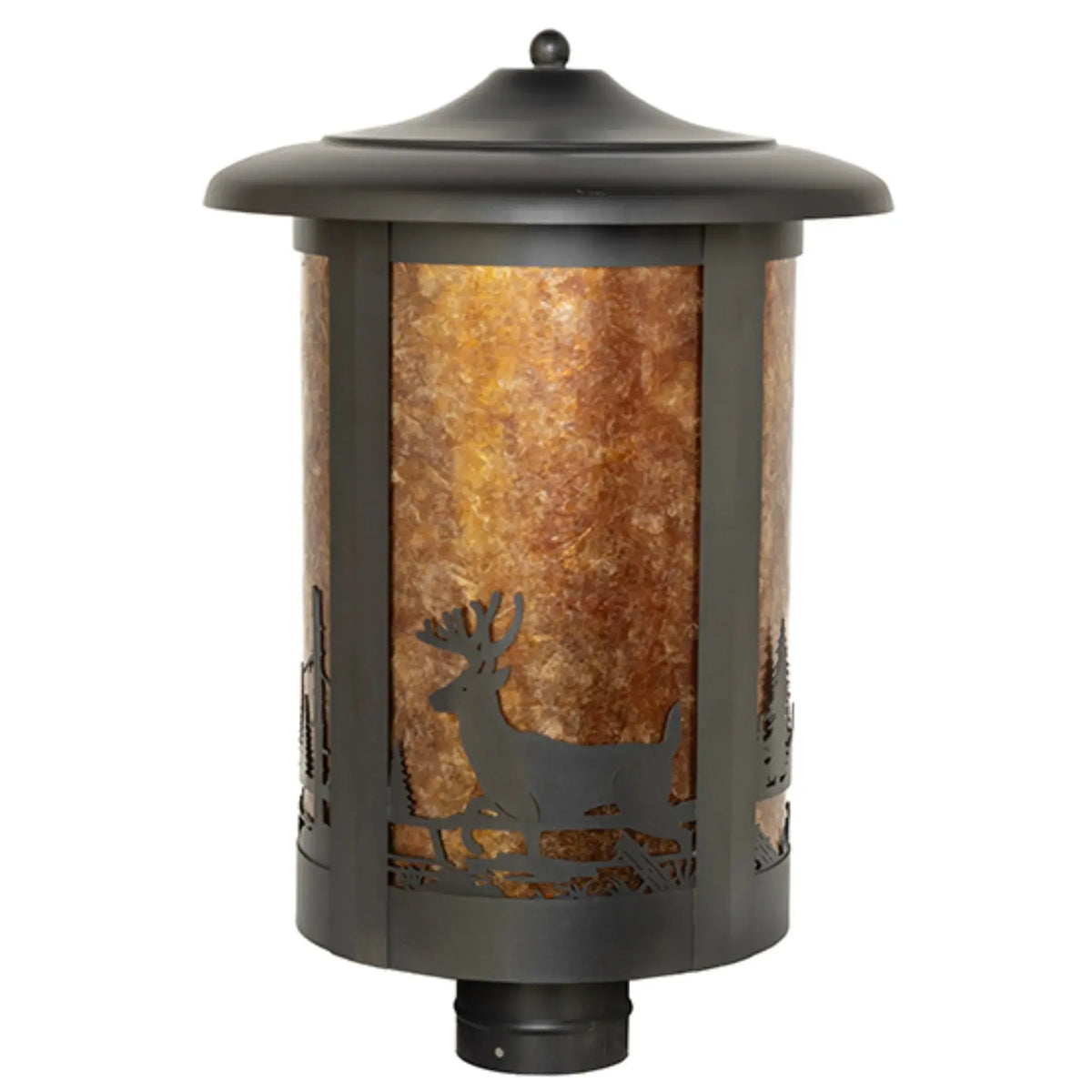 12" Wide Fulton Deer Creek Post Mount – Craftsman Brown – Amber Mica – Wet-Rated – Meyda Lighting Meyda Lighting