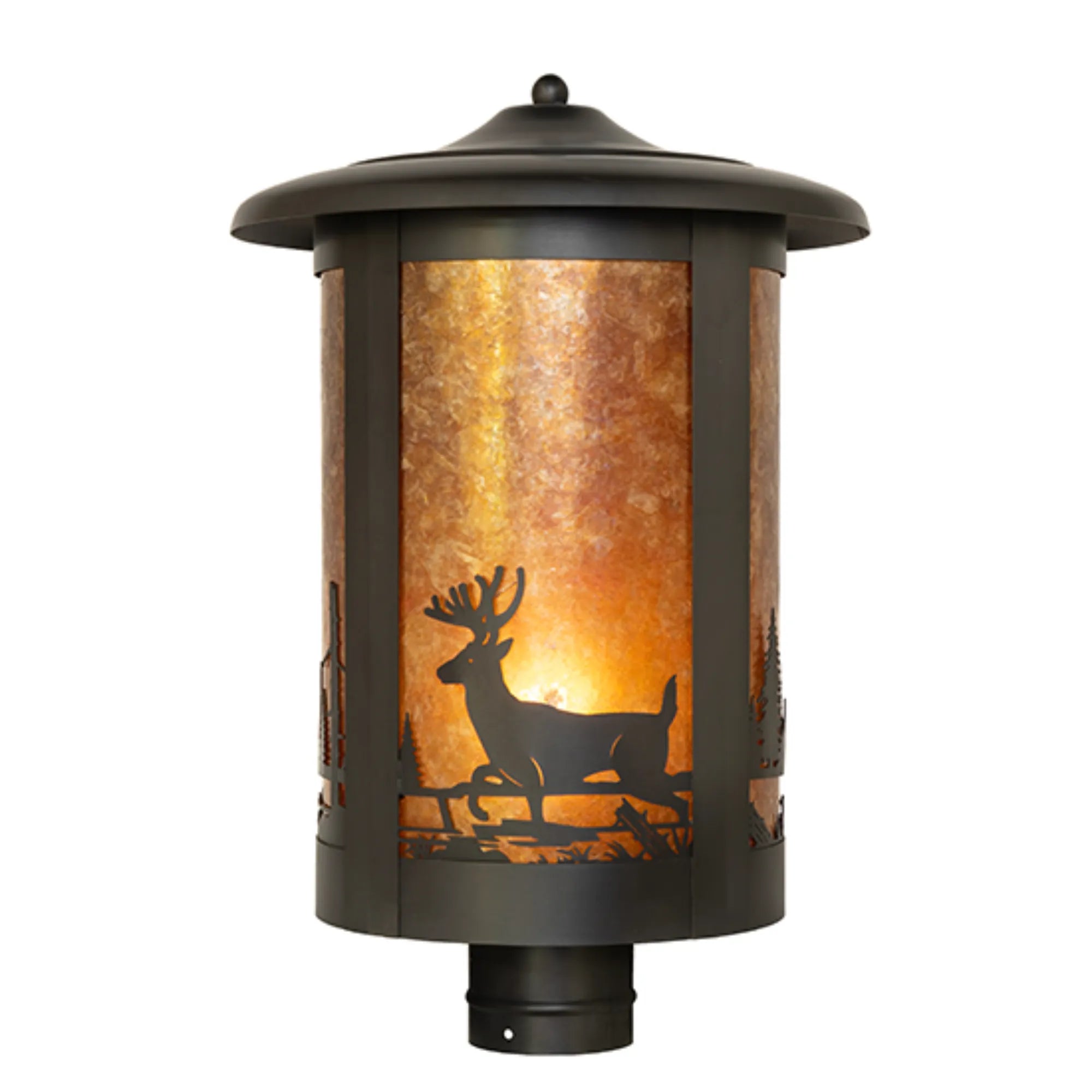12" Wide Fulton Deer Creek Post Mount – Craftsman Brown – Amber Mica – Wet-Rated – Meyda Lighting