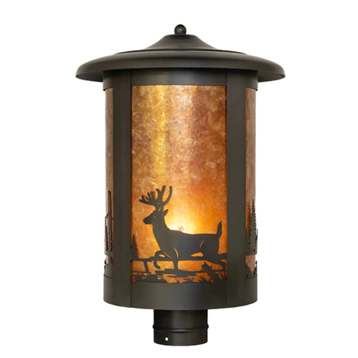 12" Wide Fulton Deer Creek Post Mount – Craftsman Brown – Amber Mica – Wet-Rated – Meyda Lighting Meyda Lighting