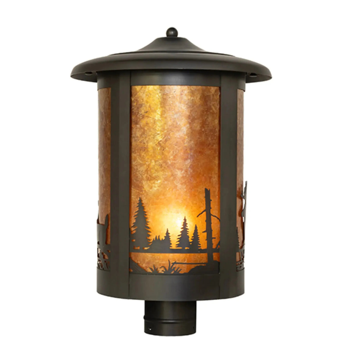 12" Wide Fulton Deer Creek Post Mount – Craftsman Brown – Amber Mica – Wet-Rated – Meyda Lighting Meyda Lighting