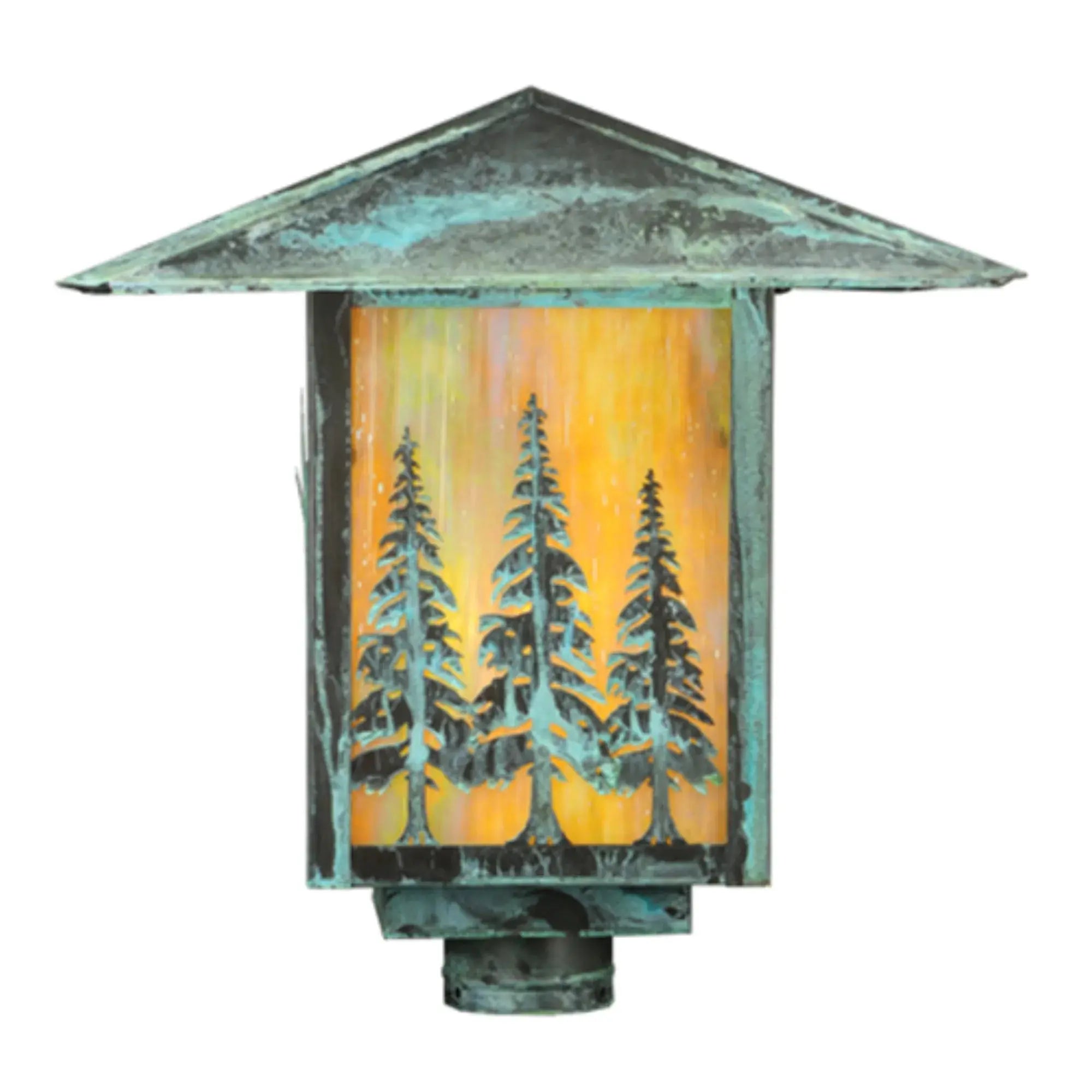 16" Square Seneca Tall Pines Post Mount – Verdigris – Wet-Rated – Meyda Lighting Meyda Lighting