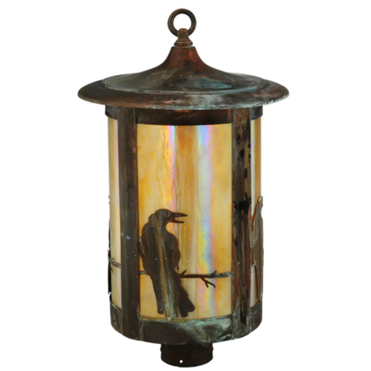 12"W Fulton Crow Post Mount – Vintage Copper – Beige Iridescent Glass – Wet-Rated – Meyda Lighting Meyda Lighting