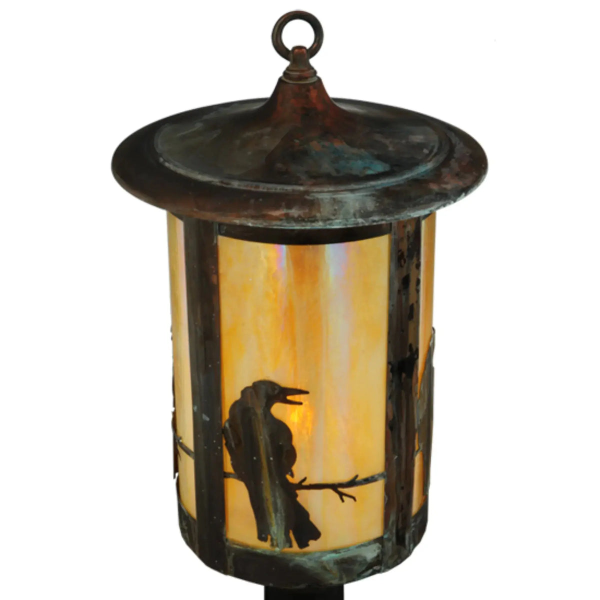 12"W Fulton Crow Post Mount – Vintage Copper – Beige Iridescent Glass – Wet-Rated – Meyda Lighting Meyda Lighting