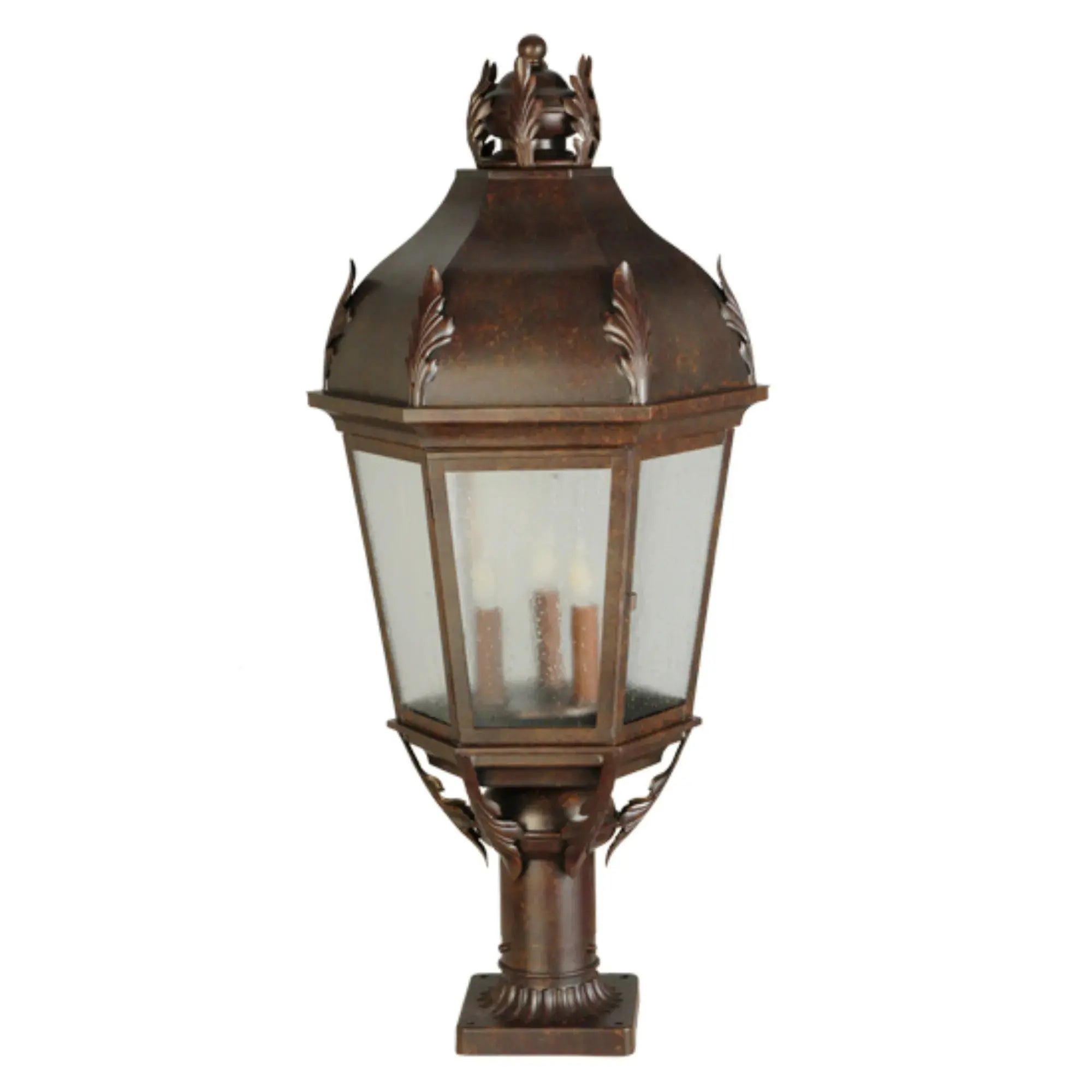 15"W Royan Lantern Pier Mount – Rusty Nail – Clear Seeded Glass – Wet-Rated – Meyda Lighting Meyda Lighting