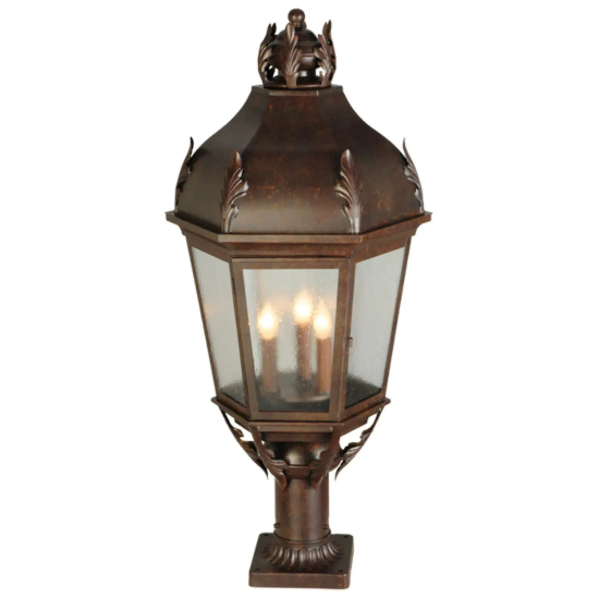 15"W Royan Lantern Pier Mount – Rusty Nail – Clear Seeded Glass – Wet-Rated – Meyda Lighting Meyda Lighting