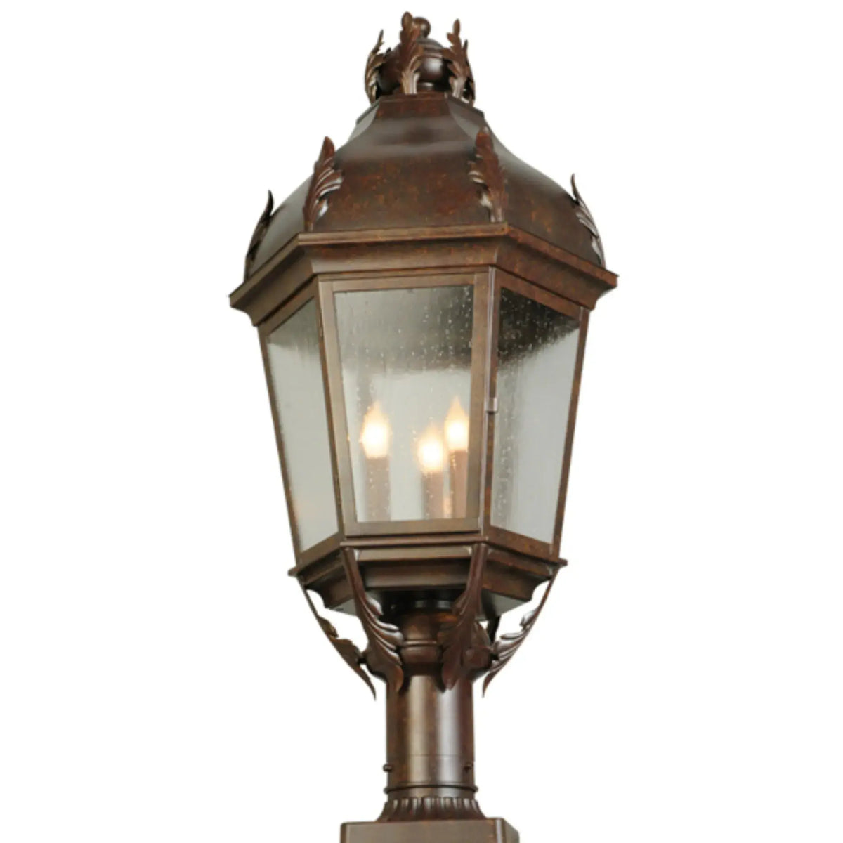 15"W Royan Lantern Pier Mount – Rusty Nail – Clear Seeded Glass – Wet-Rated – Meyda Lighting Meyda Lighting
