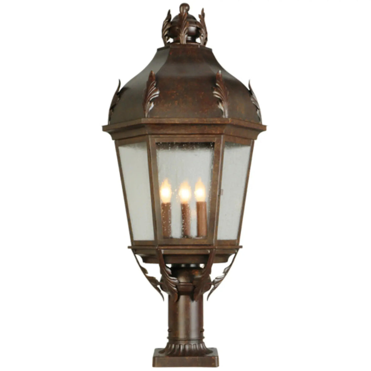 15"W Royan Lantern Pier Mount – Rusty Nail – Clear Seeded Glass – Wet-Rated – Meyda Lighting Meyda Lighting