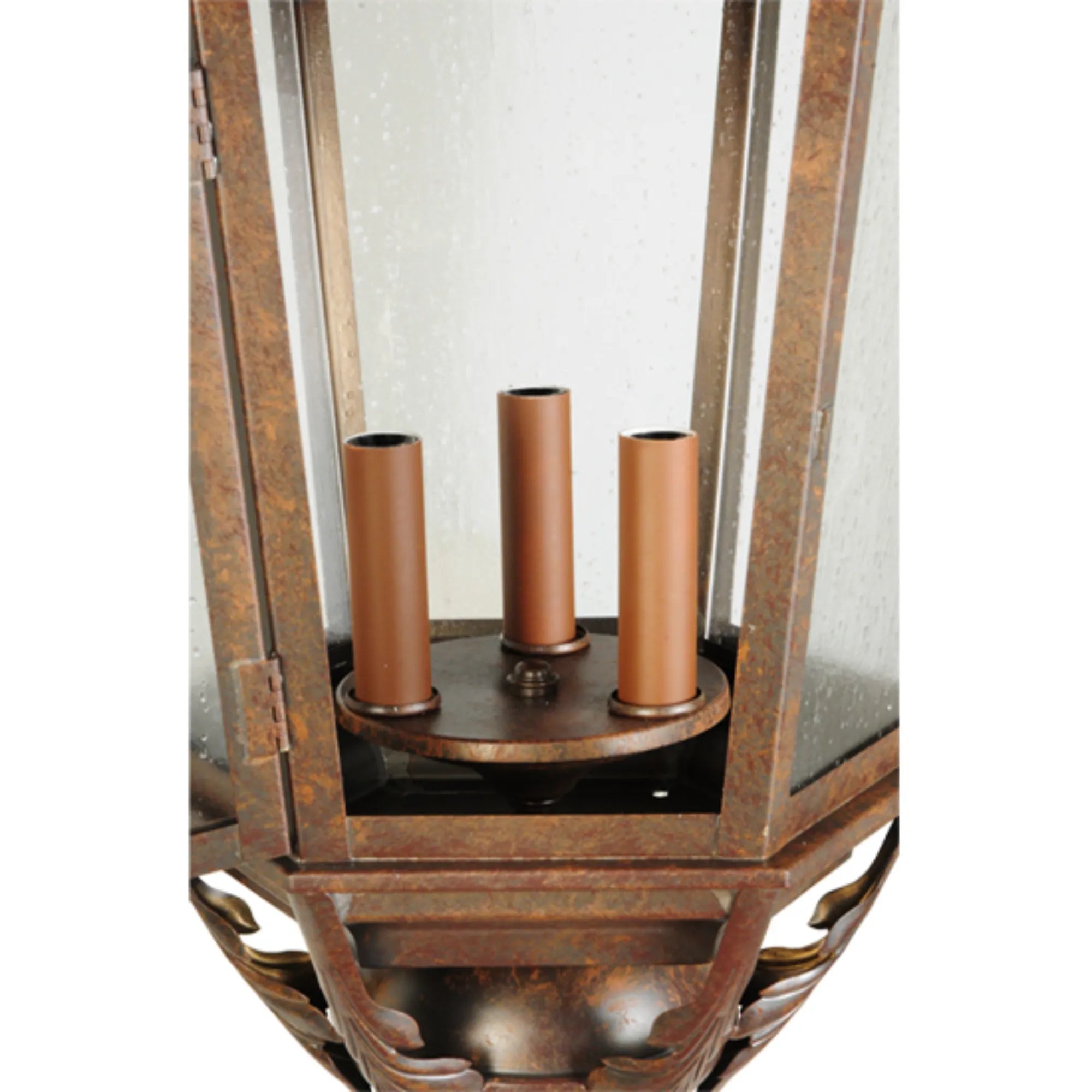15"W Royan Lantern Pier Mount – Rusty Nail – Clear Seeded Glass – Wet-Rated – Meyda Lighting
