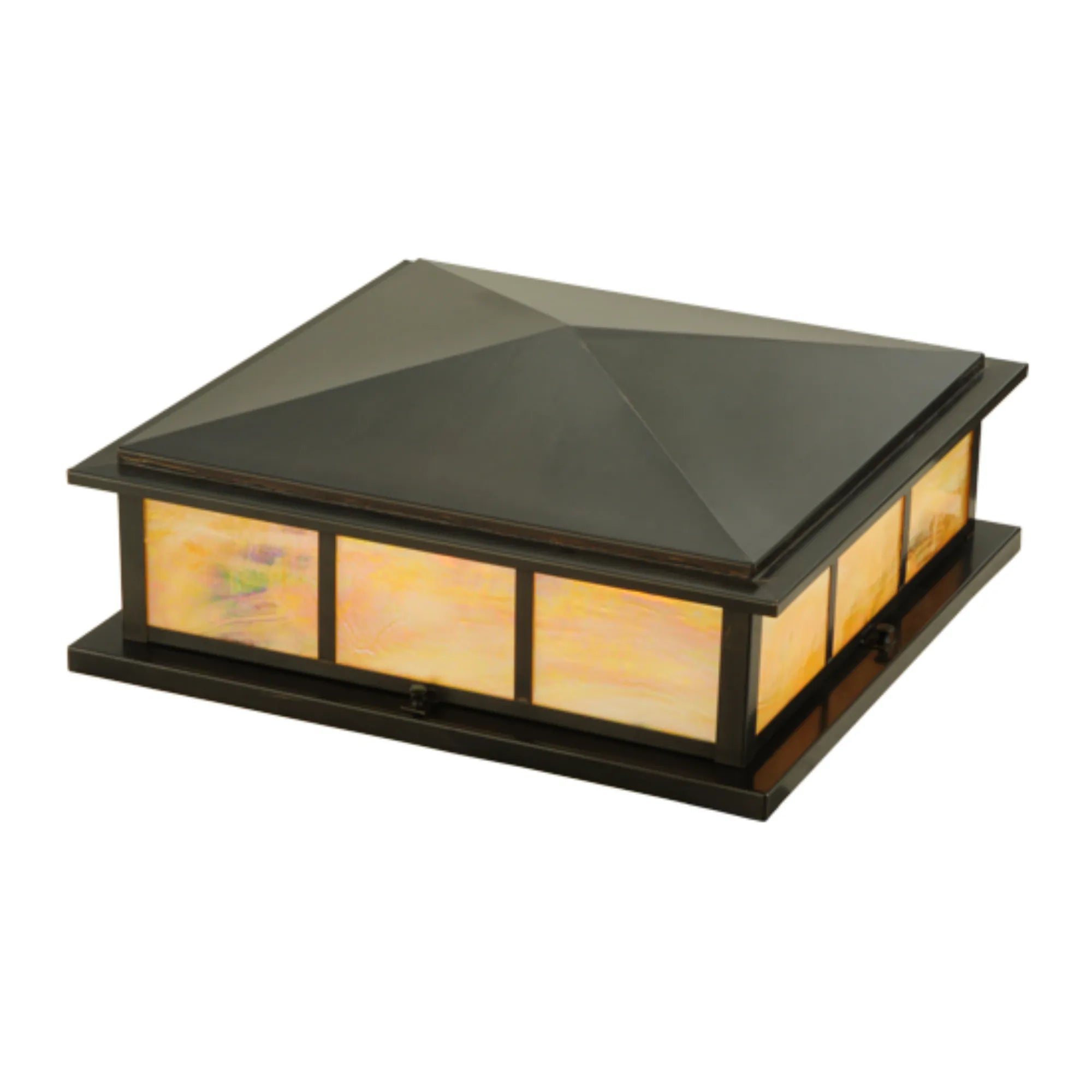 20"Sq Seneca Double Bar Mission Pier Mount – Craftsman Brown – Damp-Rated – Meyda Lighting