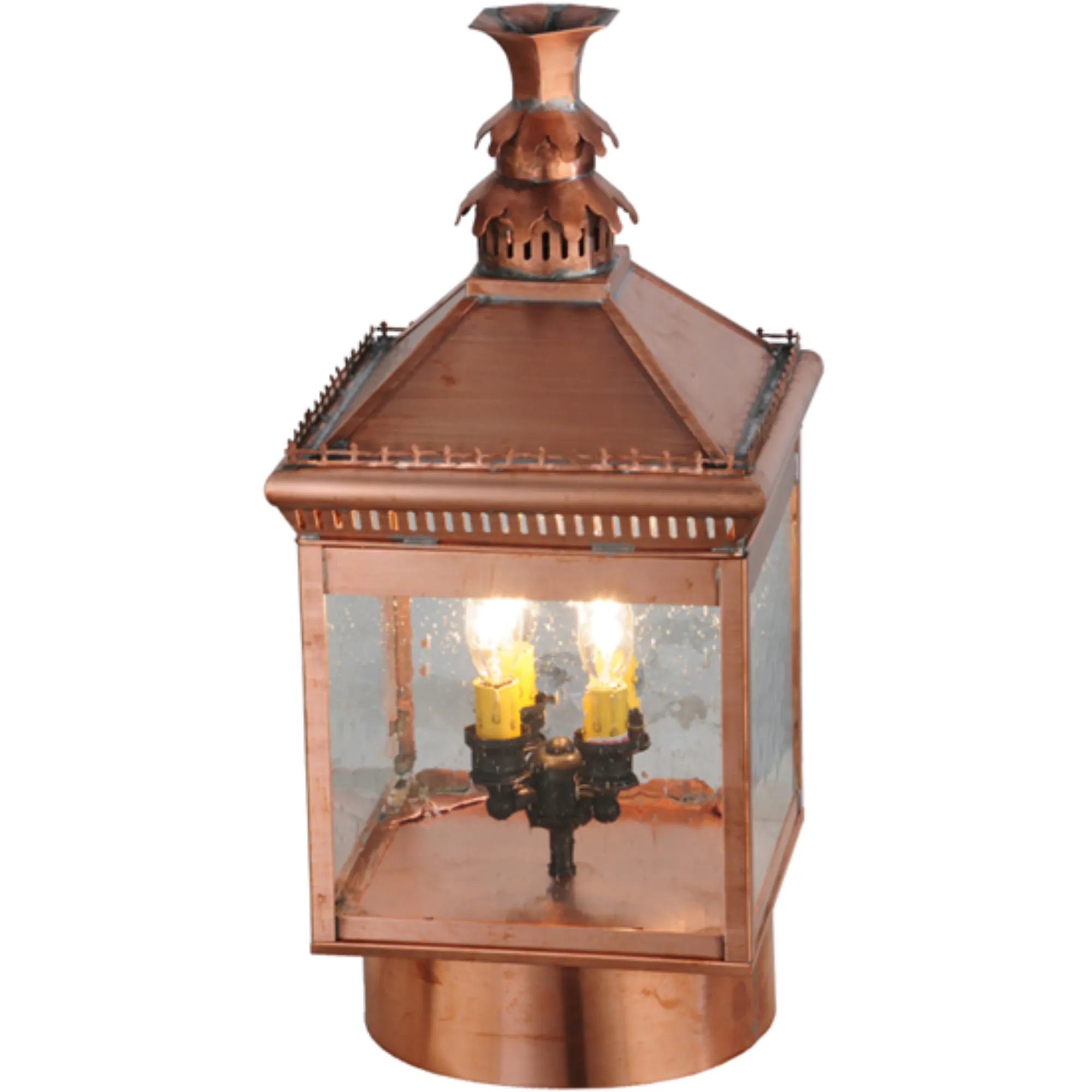 10"Sq Locke Post Mount – Raw Copper – Clear Seeded Glass – Wet-Rated – Meyda Lighting