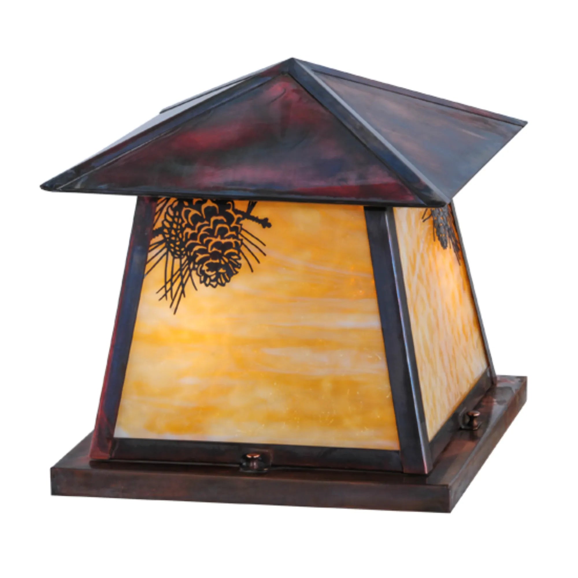 14"Sq Stillwater Winter Pine Pier Mount – Vintage Copper – Damp-Rated – Meyda Lighting