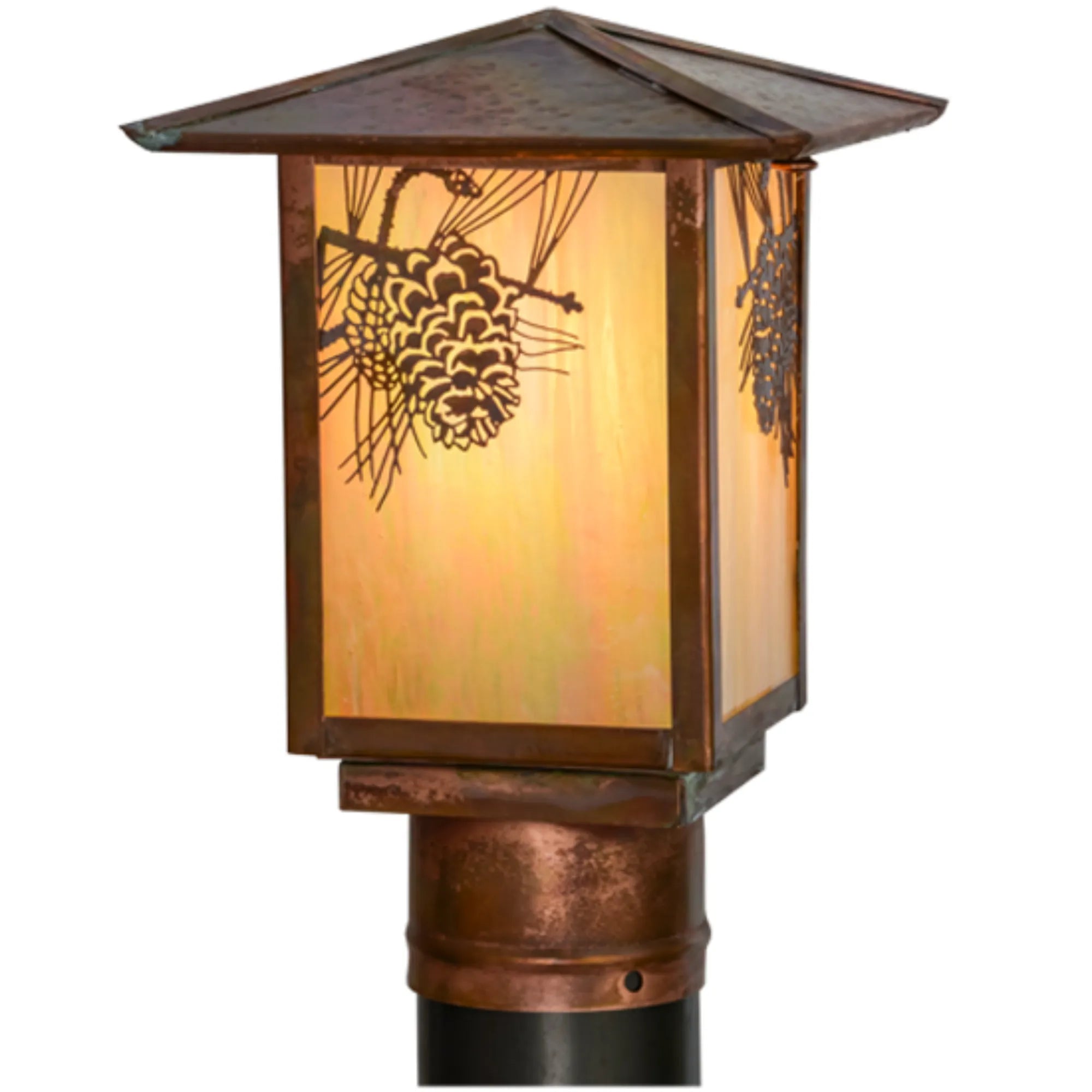 7"Sq Seneca Winter Pine Post Mount – Vintage Copper – Wet-Rated – Meyda Lighting