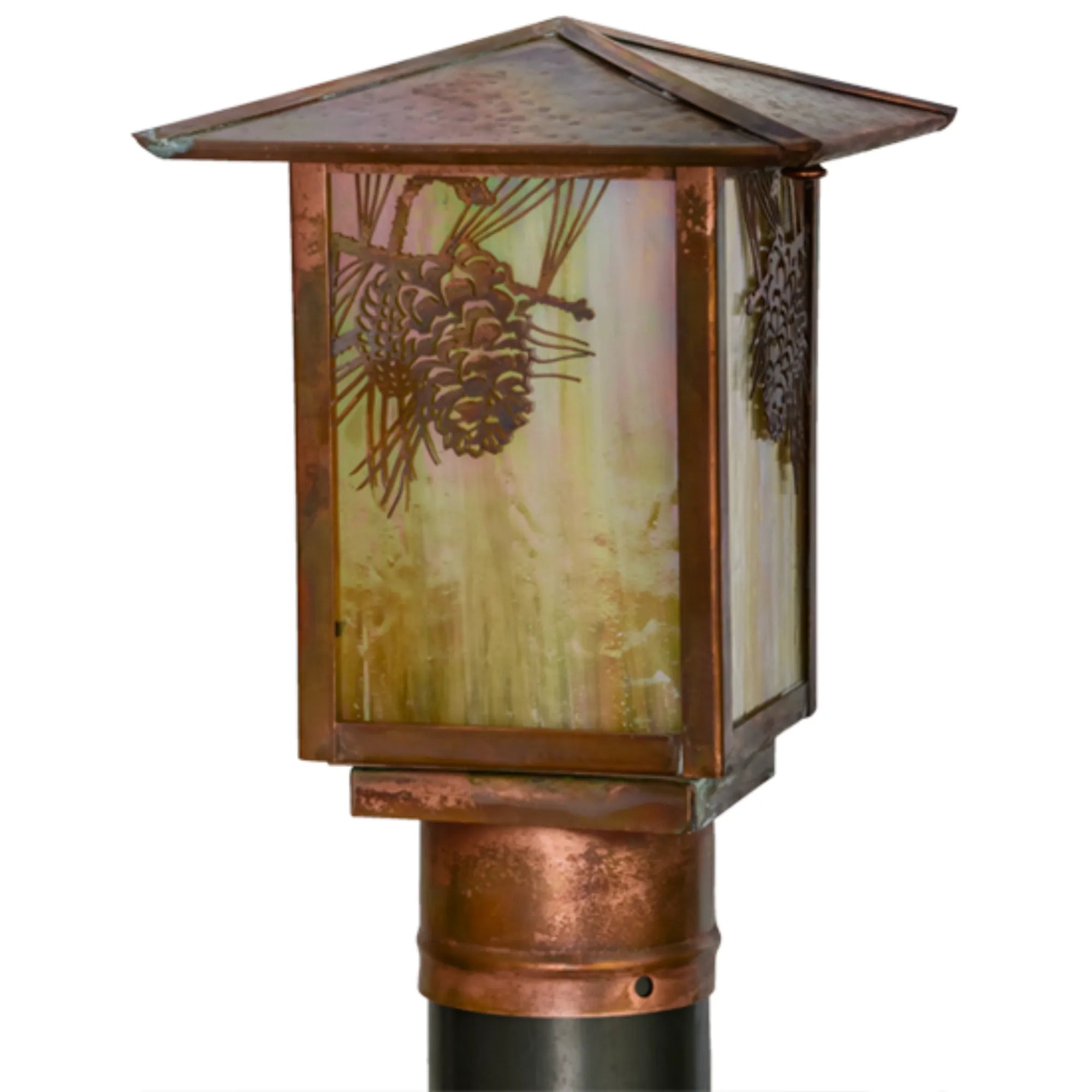 7"Sq Seneca Winter Pine Post Mount – Vintage Copper – Wet-Rated – Meyda Lighting