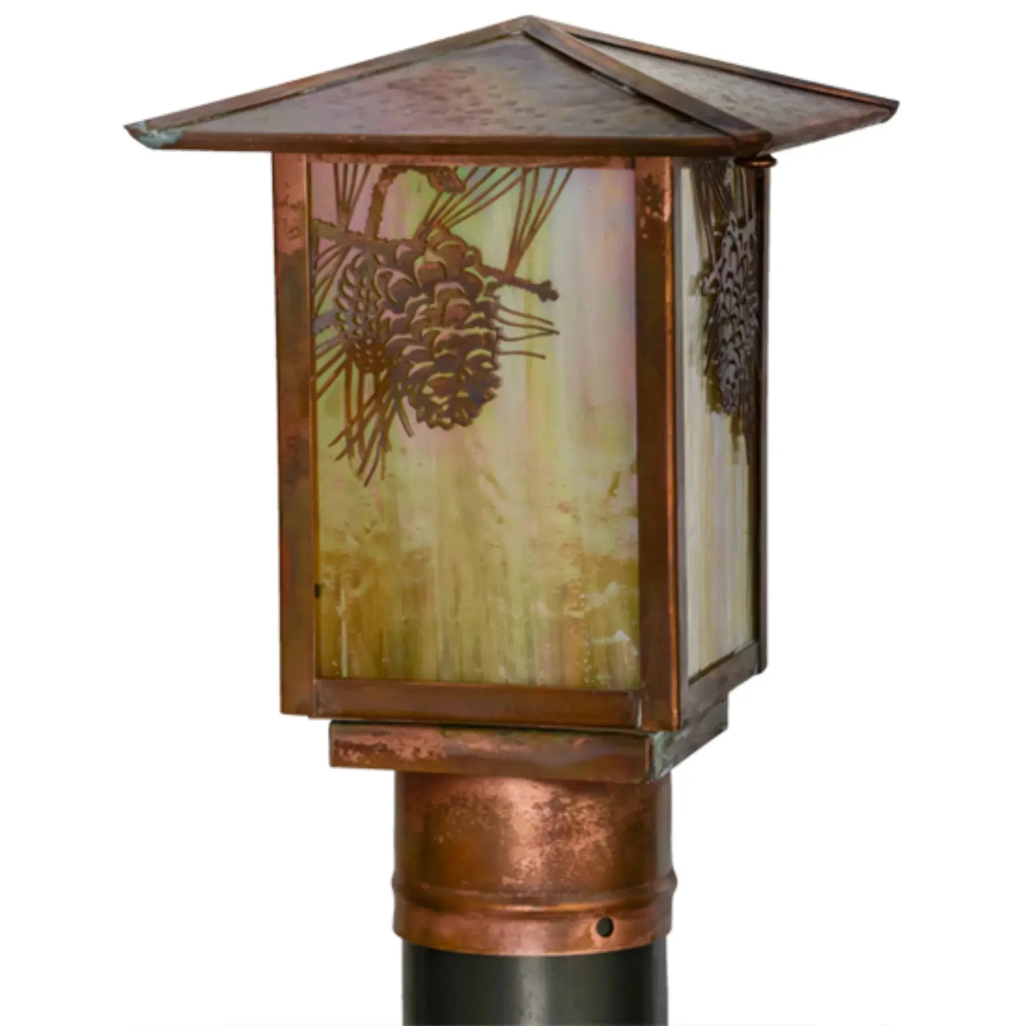 7"Sq Seneca Winter Pine Post Mount – Vintage Copper – Wet-Rated – Meyda Lighting Meyda Lighting