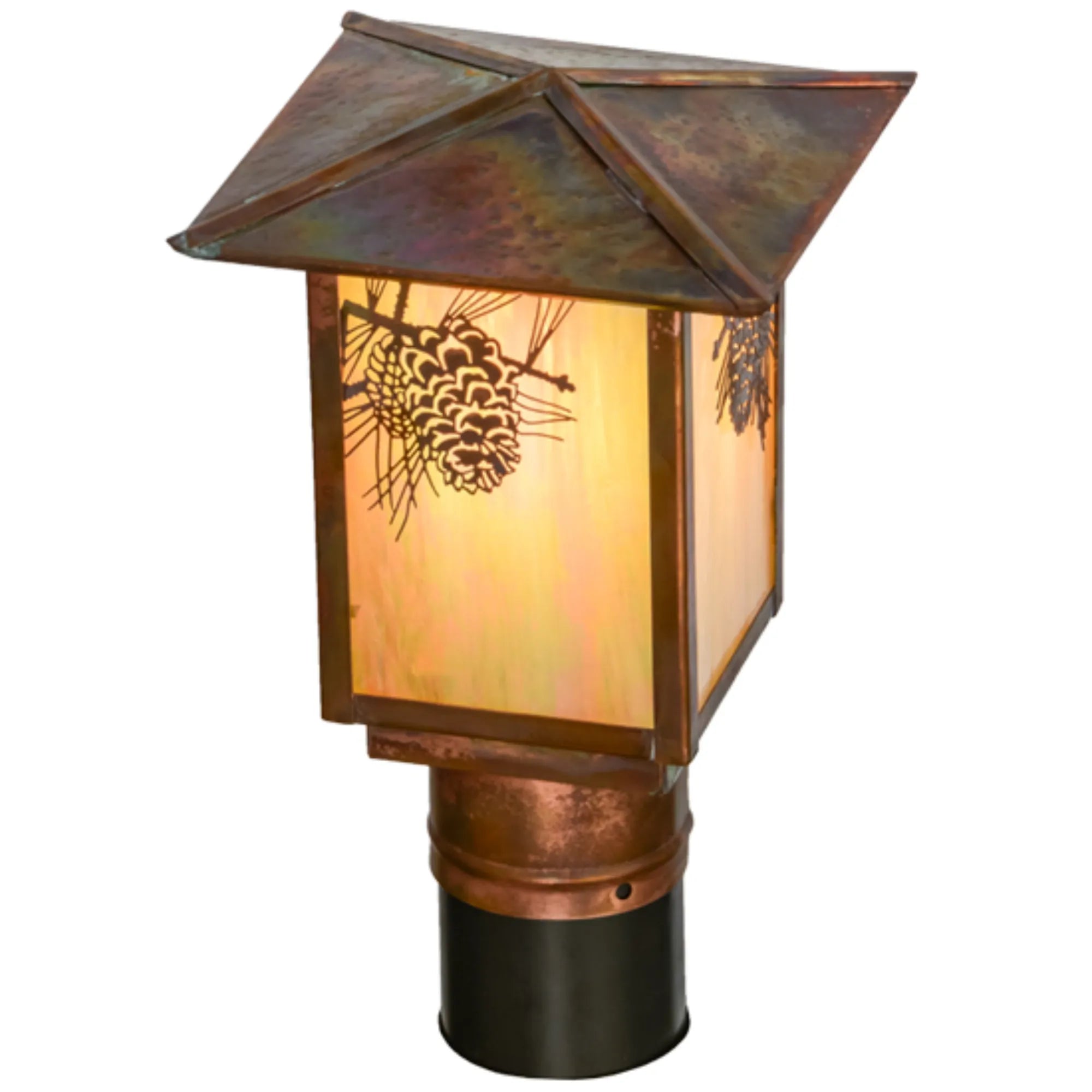 7"Sq Seneca Winter Pine Post Mount – Vintage Copper – Wet-Rated – Meyda Lighting