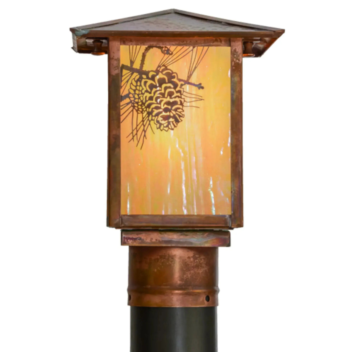7"Sq Seneca Winter Pine Post Mount – Vintage Copper – Wet-Rated – Meyda Lighting Meyda Lighting