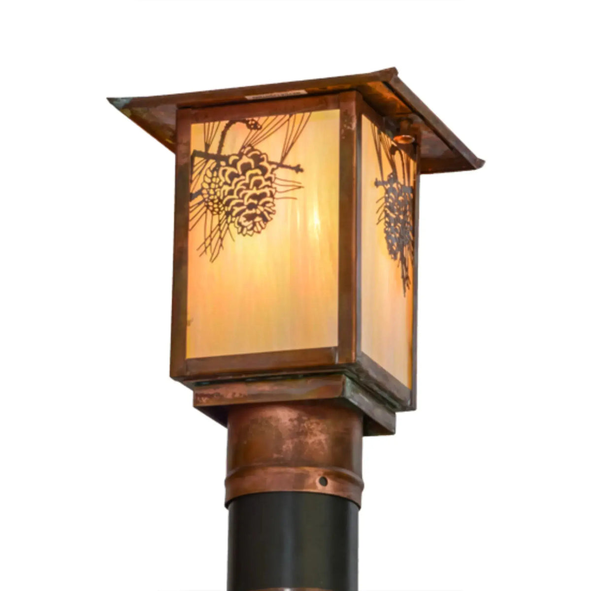7"Sq Seneca Winter Pine Post Mount – Vintage Copper – Wet-Rated – Meyda Lighting Meyda Lighting