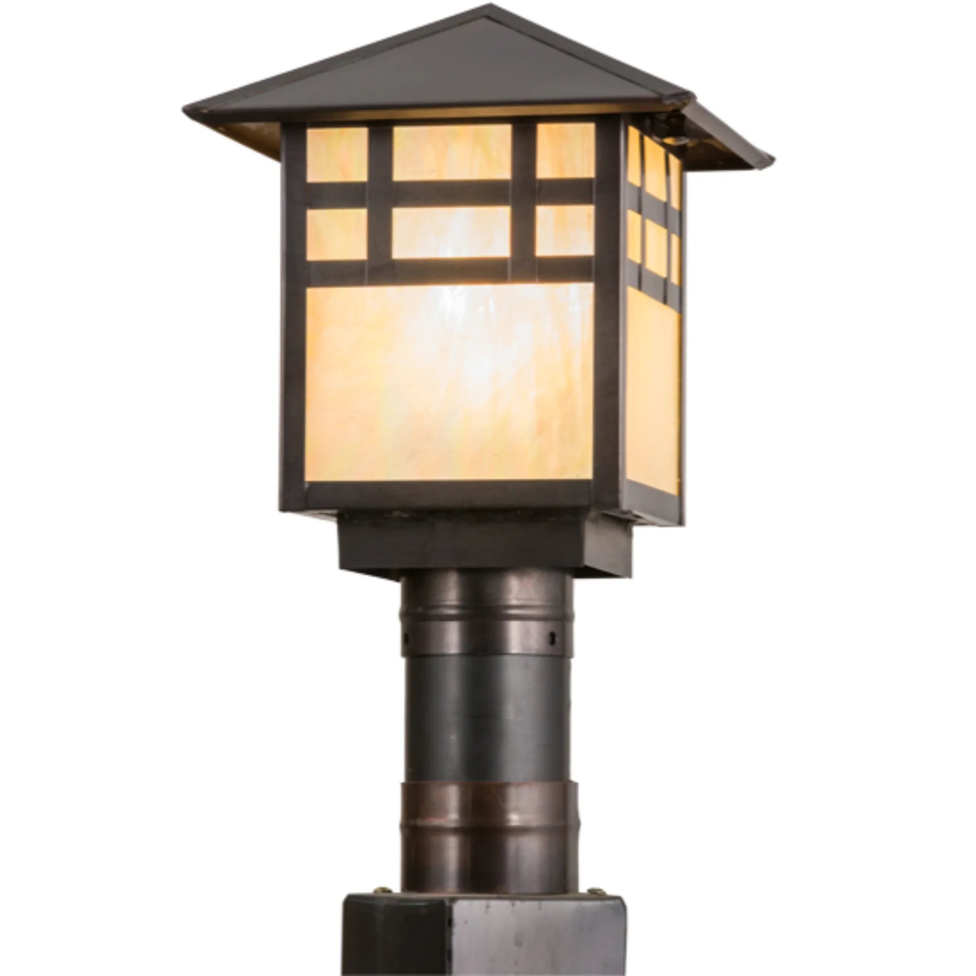 9"Sq Seneca Window Pane Post Mount – Craftsman Brown – Wet-Rated – Meyda Lighting