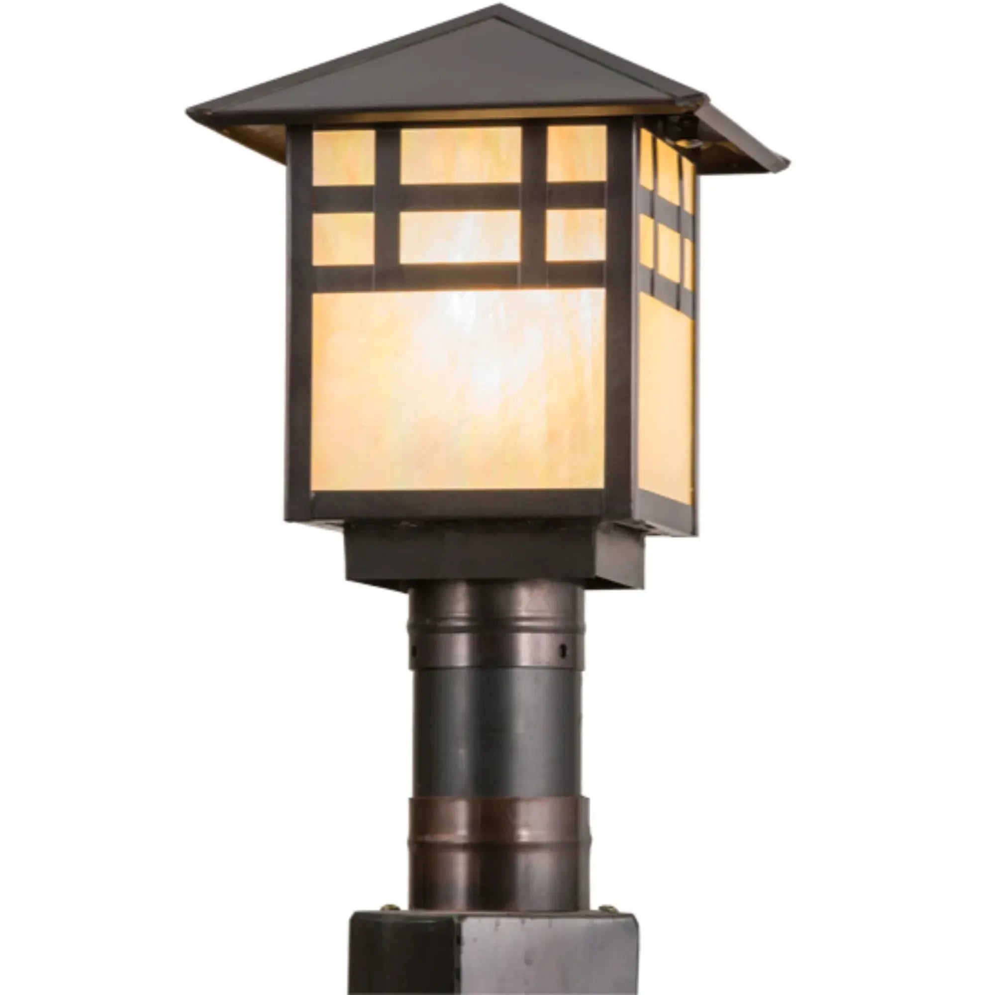 9"Sq Seneca Window Pane Post Mount – Craftsman Brown – Wet-Rated – Meyda Lighting Meyda Lighting