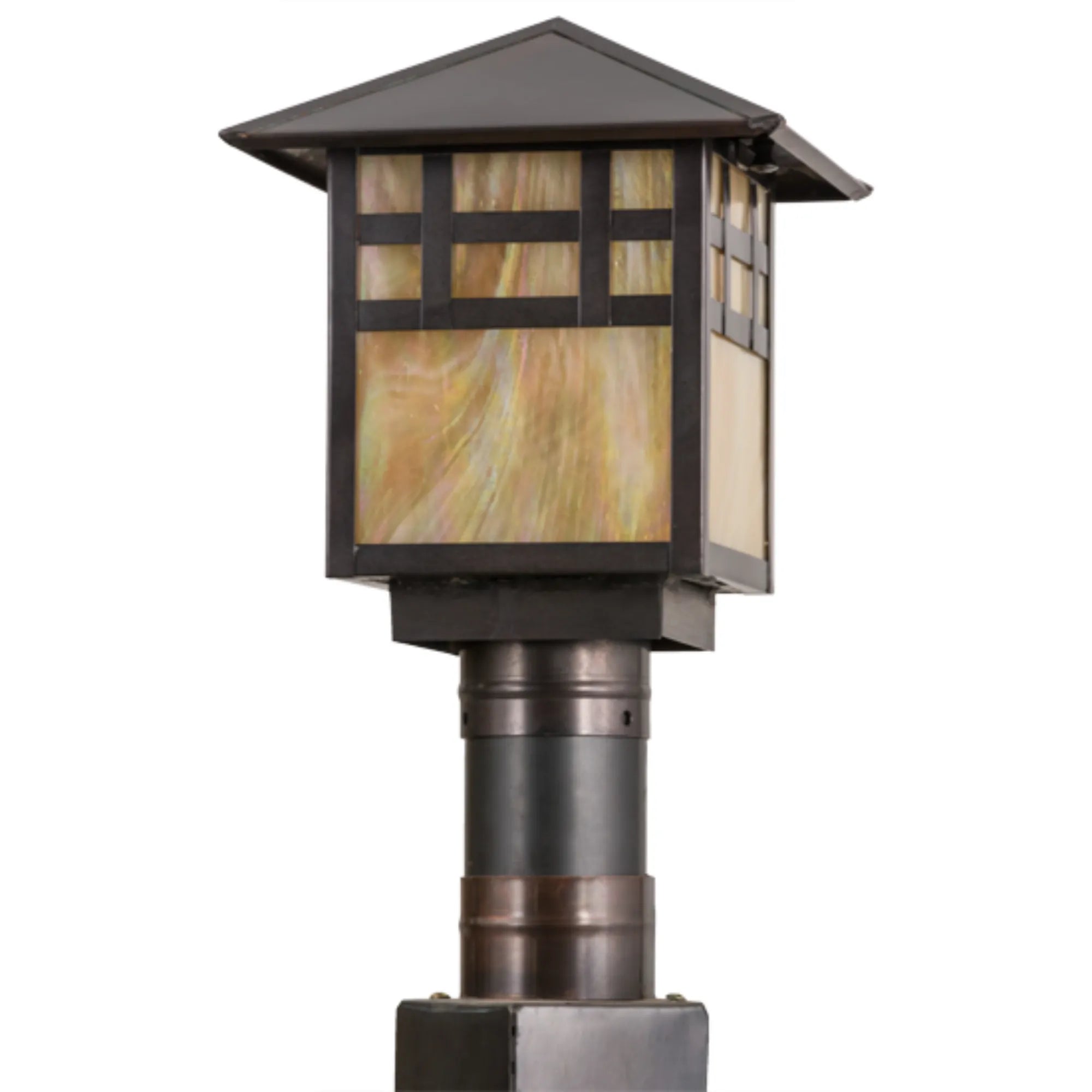 9"Sq Seneca Window Pane Post Mount – Craftsman Brown – Wet-Rated – Meyda Lighting