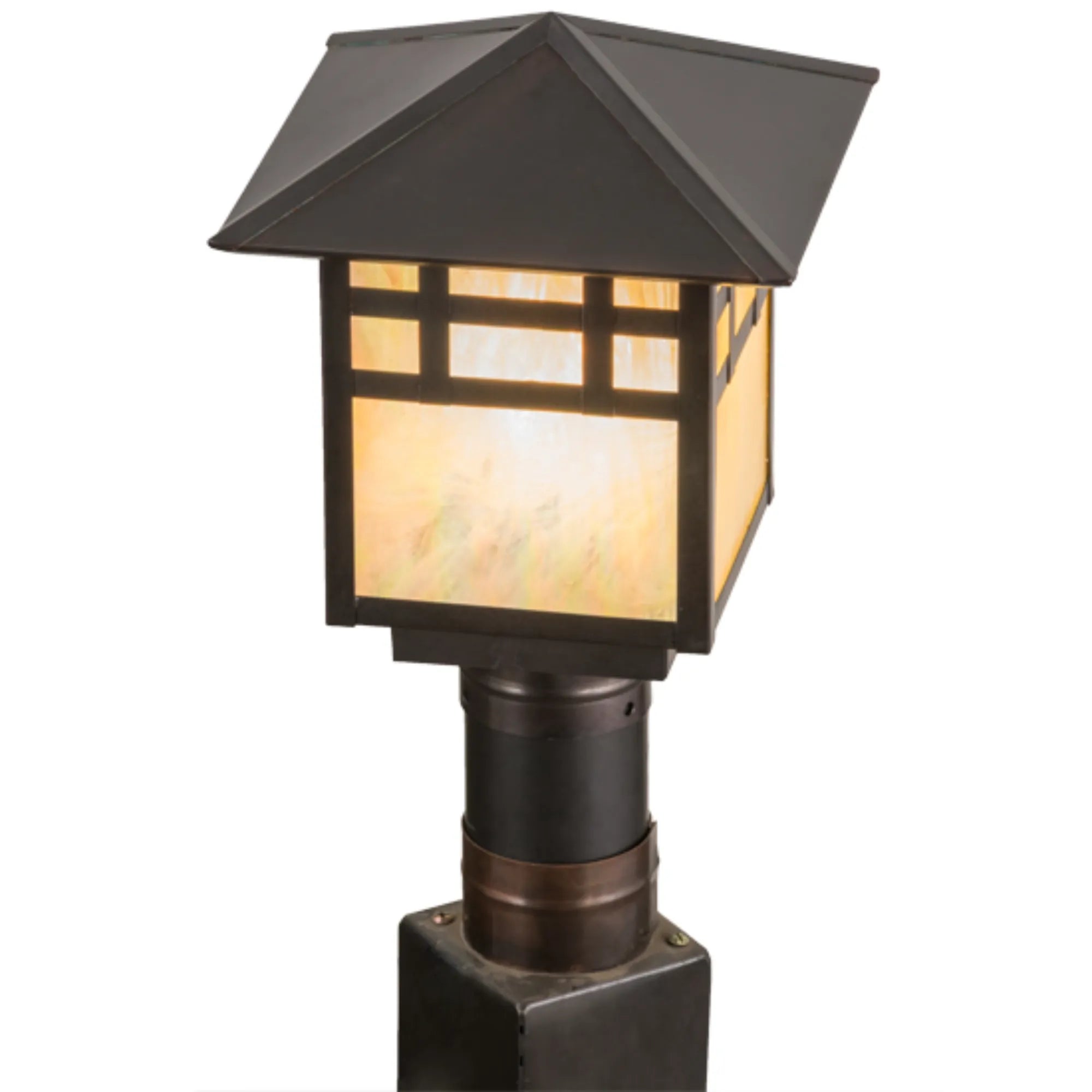 9"Sq Seneca Window Pane Post Mount – Craftsman Brown – Wet-Rated – Meyda Lighting