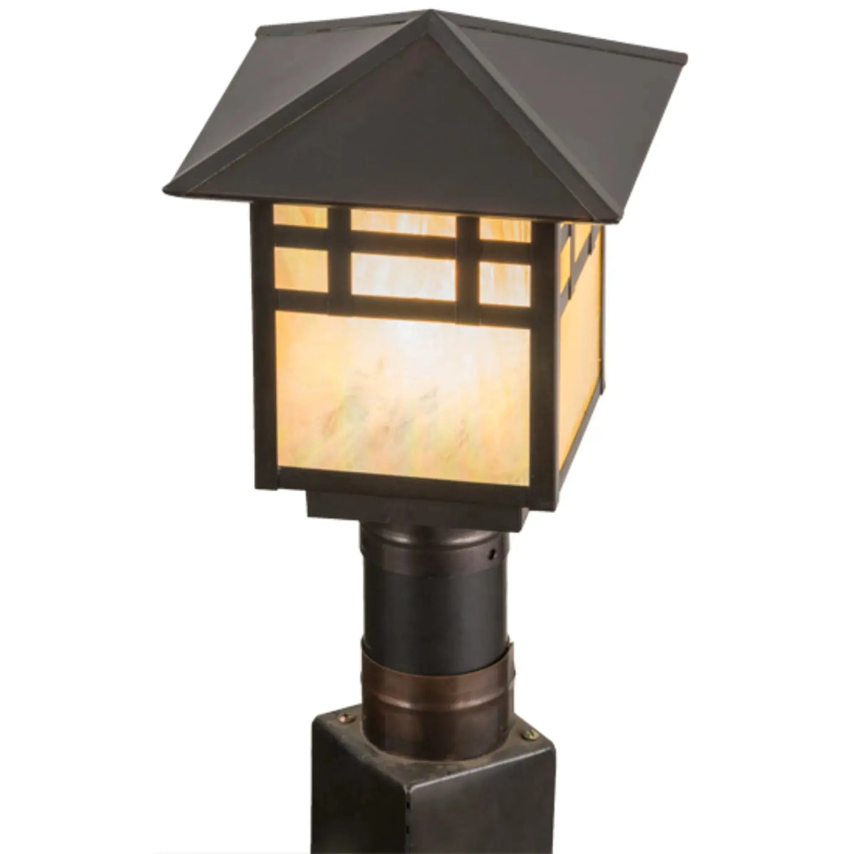9"Sq Seneca Window Pane Post Mount – Craftsman Brown – Wet-Rated – Meyda Lighting Meyda Lighting