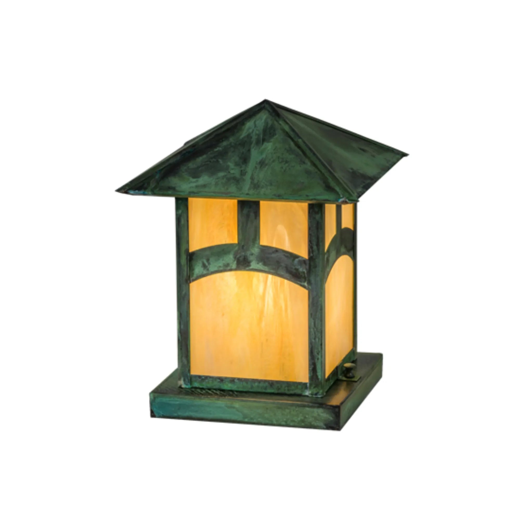9"Sq Seneca Hill Top Pier Mount – Verde – Beige Iridescent Art Glass – Wet-Rated – Meyda Lighting