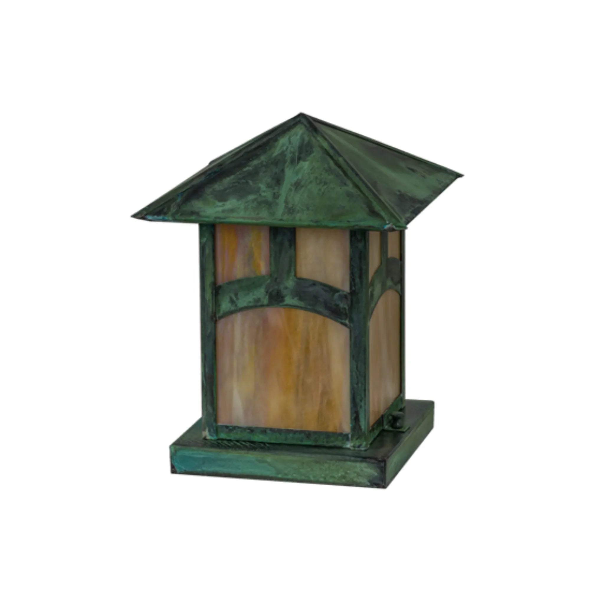 9"Sq Seneca Hill Top Pier Mount – Verde – Beige Iridescent Art Glass – Wet-Rated – Meyda Lighting