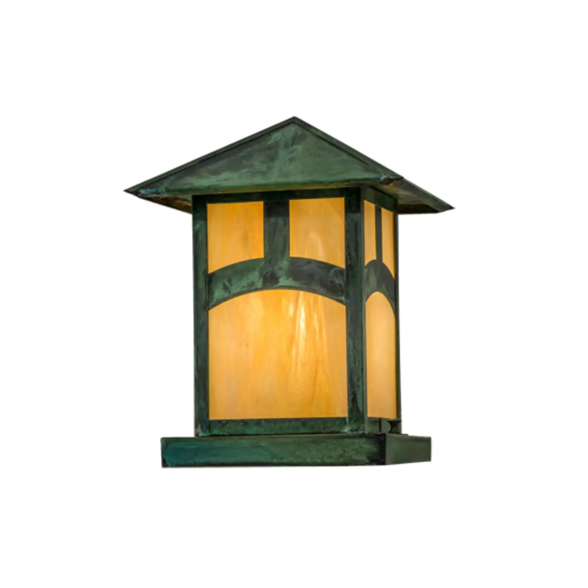9"Sq Seneca Hill Top Pier Mount – Verde – Beige Iridescent Art Glass – Wet-Rated – Meyda Lighting Meyda Lighting