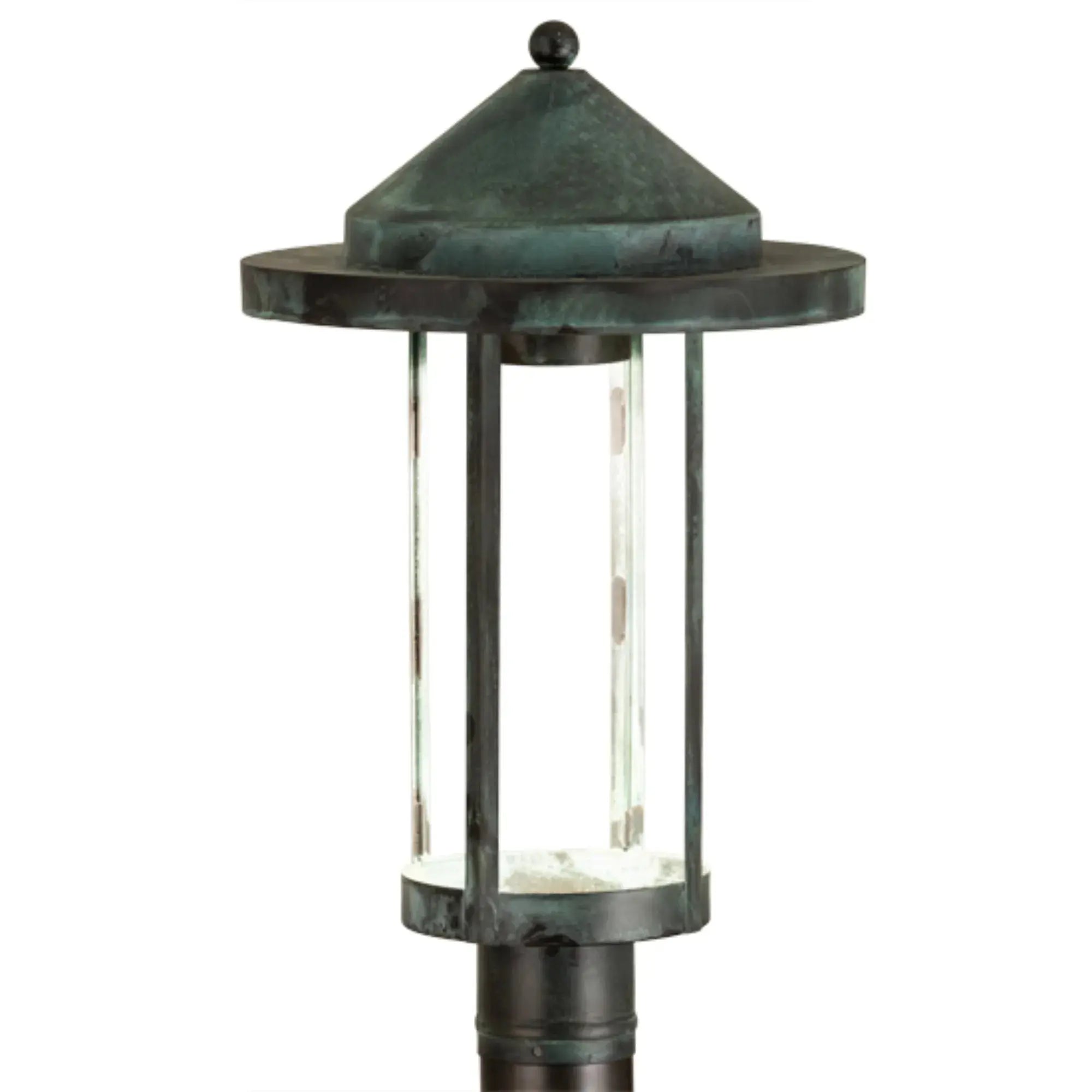 12" Wide Fulton Prime Post Mount – Craftsman Verdigris on Brass – Damp-Rated – Meyda Lighting Meyda Lighting