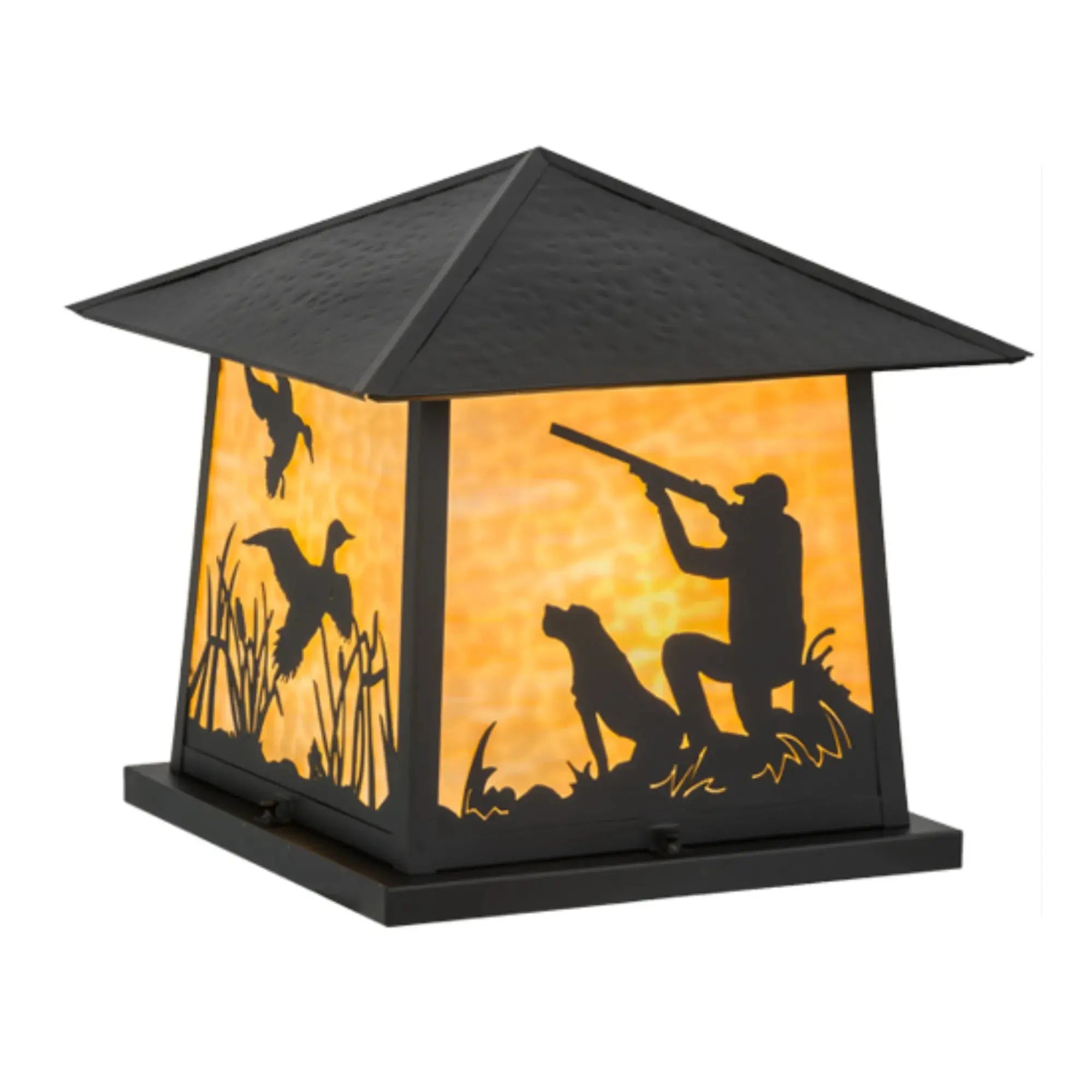 18"Sq Duck Hunter W/Dog Pier Mount – Black – Beige Art Glass – Wet-Rated – Meyda Lighting Meyda Lighting