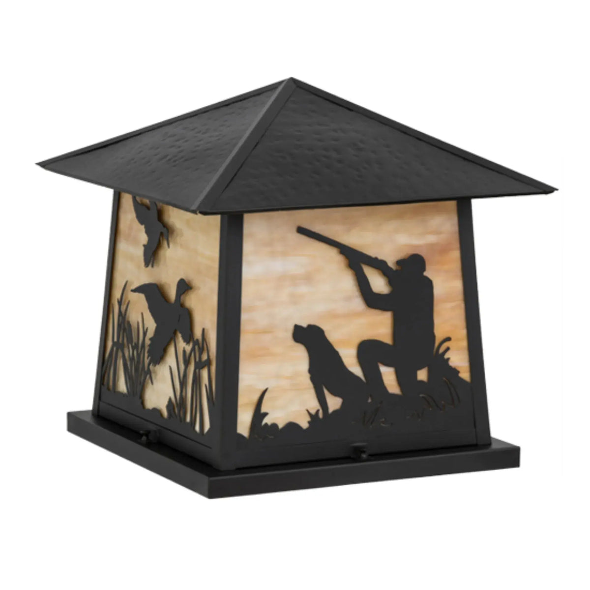 18"Sq Duck Hunter W/Dog Pier Mount – Black – Beige Art Glass – Wet-Rated – Meyda Lighting Meyda Lighting