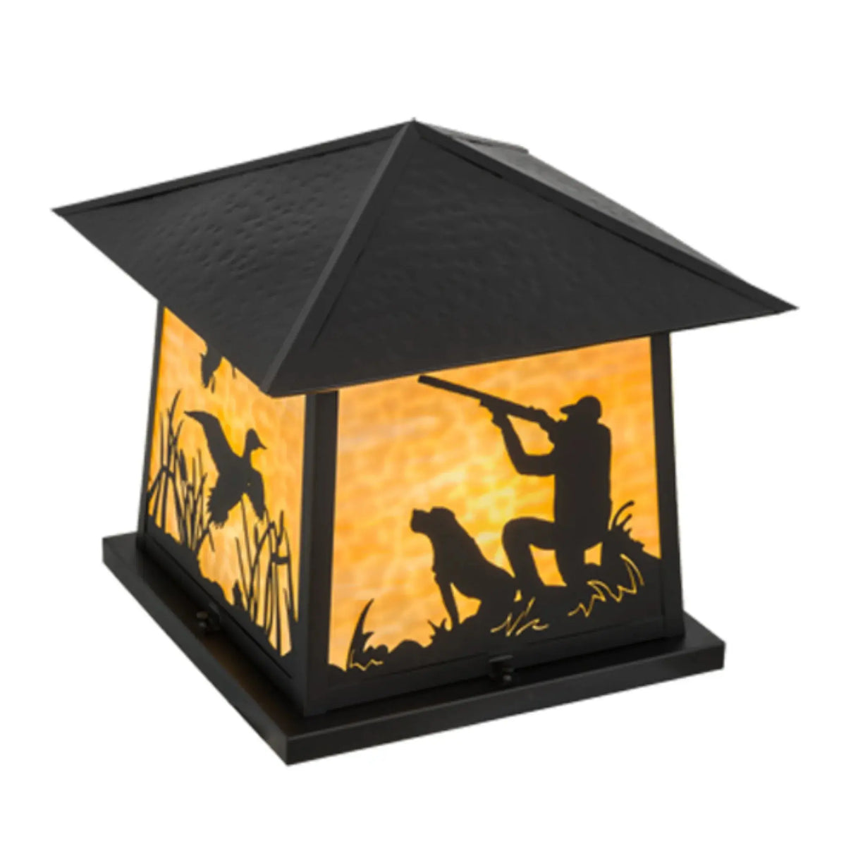 18"Sq Duck Hunter W/Dog Pier Mount – Black – Beige Art Glass – Wet-Rated – Meyda Lighting Meyda Lighting
