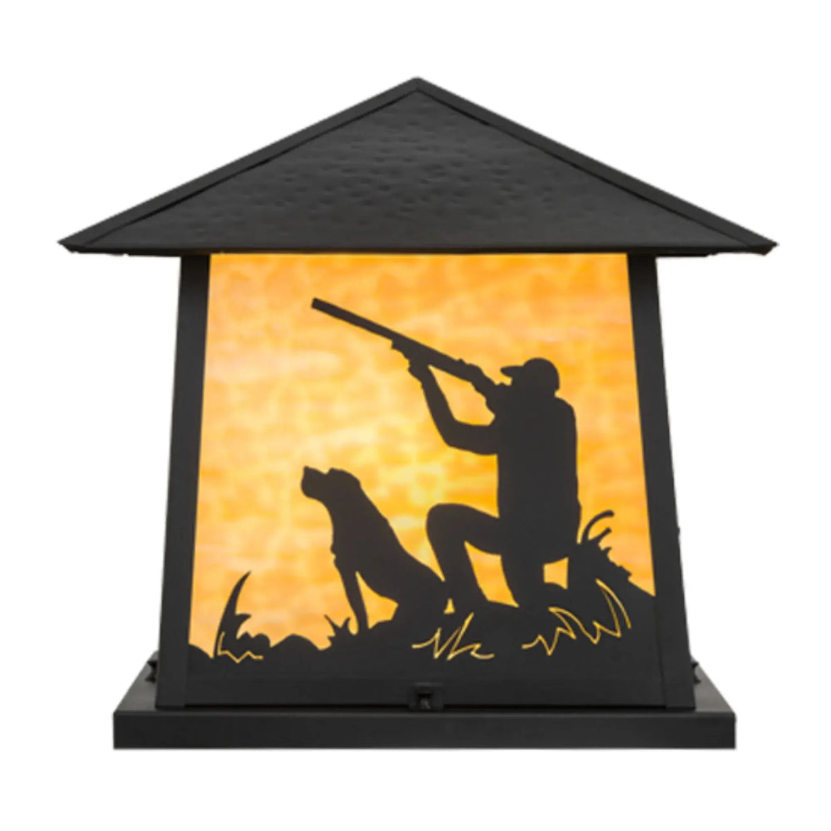 18"Sq Duck Hunter W/Dog Pier Mount – Black – Beige Art Glass – Wet-Rated – Meyda Lighting Meyda Lighting