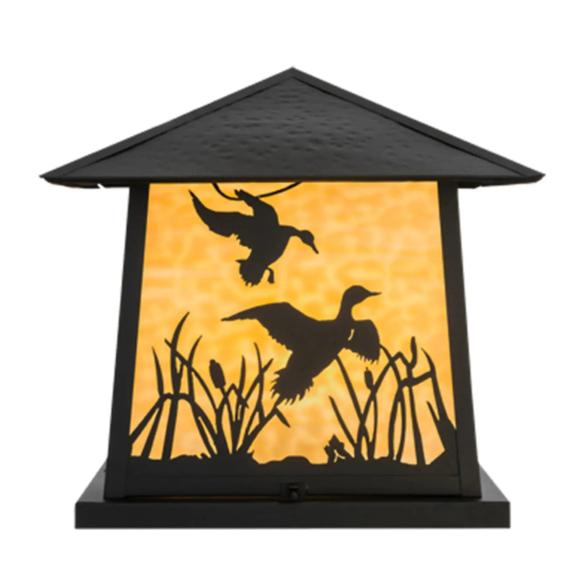 18"Sq Duck Hunter W/Dog Pier Mount – Black – Beige Art Glass – Wet-Rated – Meyda Lighting Meyda Lighting