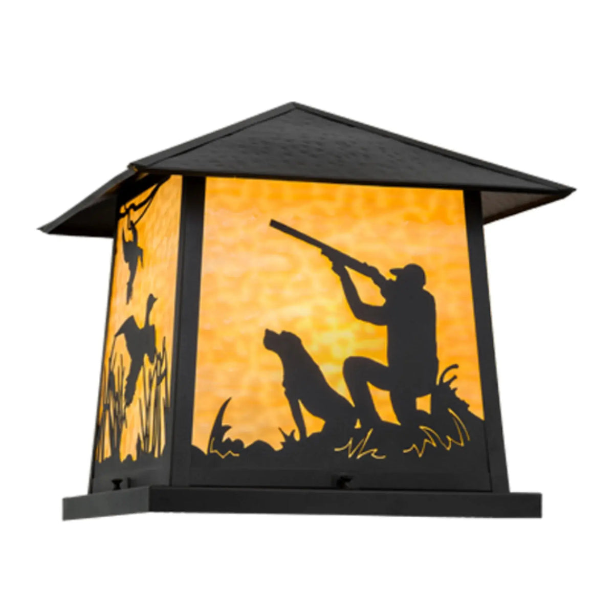 18"Sq Duck Hunter W/Dog Pier Mount – Black – Beige Art Glass – Wet-Rated – Meyda Lighting Meyda Lighting