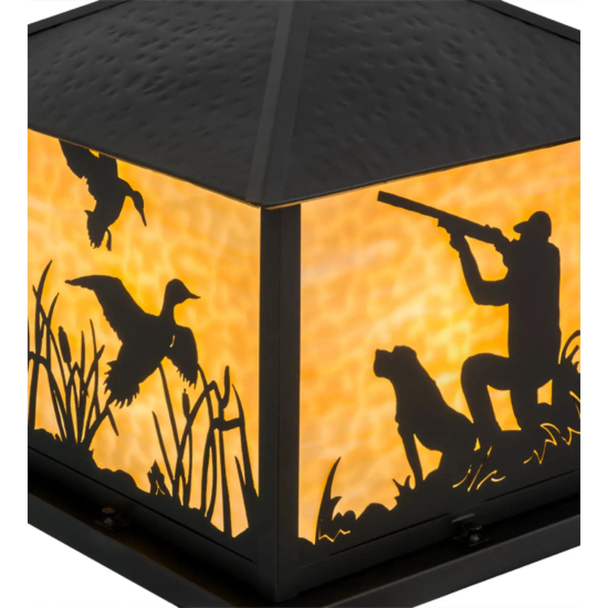 18"Sq Duck Hunter W/Dog Pier Mount – Black – Beige Art Glass – Wet-Rated – Meyda Lighting Meyda Lighting
