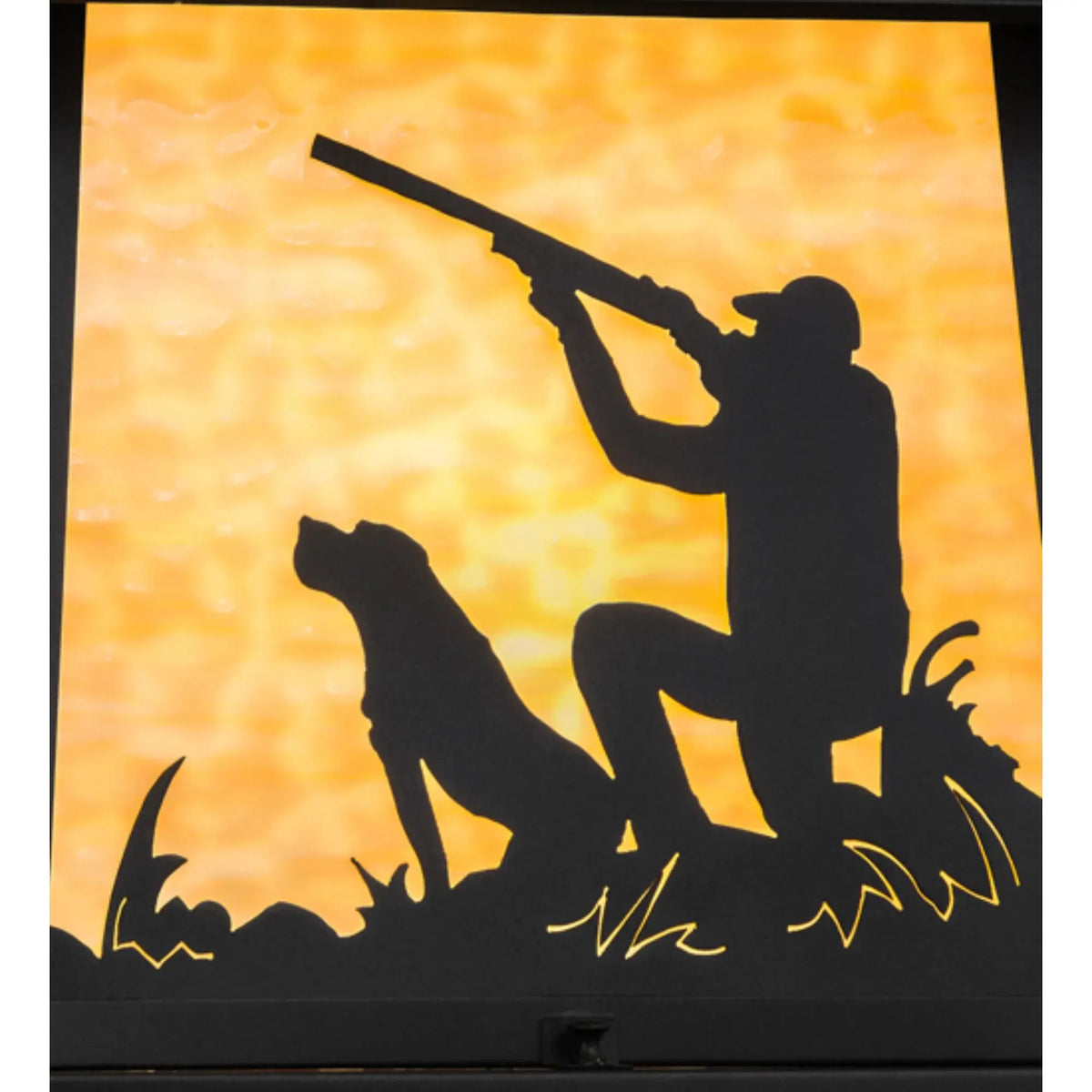 18"Sq Duck Hunter W/Dog Pier Mount – Black – Beige Art Glass – Wet-Rated – Meyda Lighting Meyda Lighting
