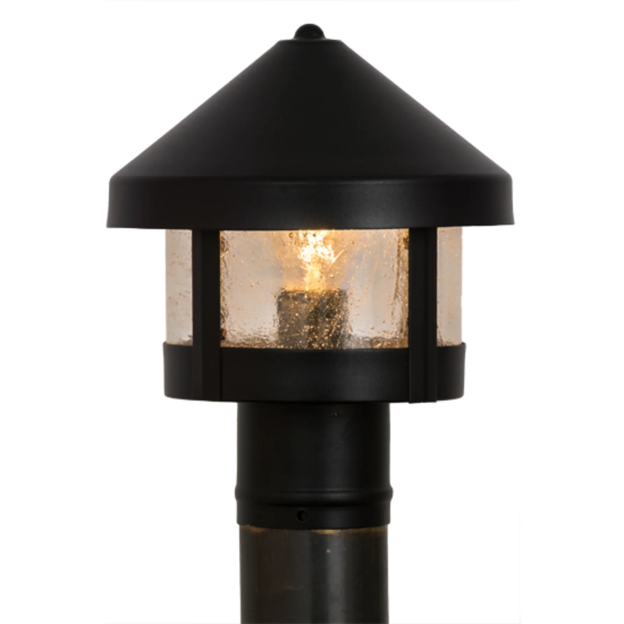8" Wide Fulton Prime Post Mount – Black Patina – Clear Seeded Glass – Wet-Rated – Meyda Lighting