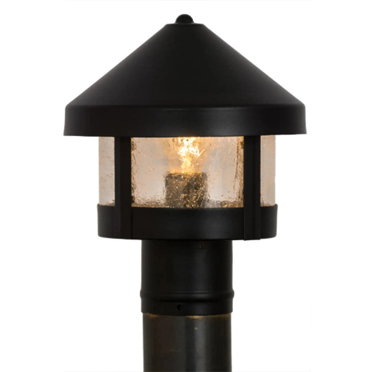 8" Wide Fulton Prime Post Mount – Black Patina – Clear Seeded Glass – Wet-Rated – Meyda Lighting Meyda Lighting