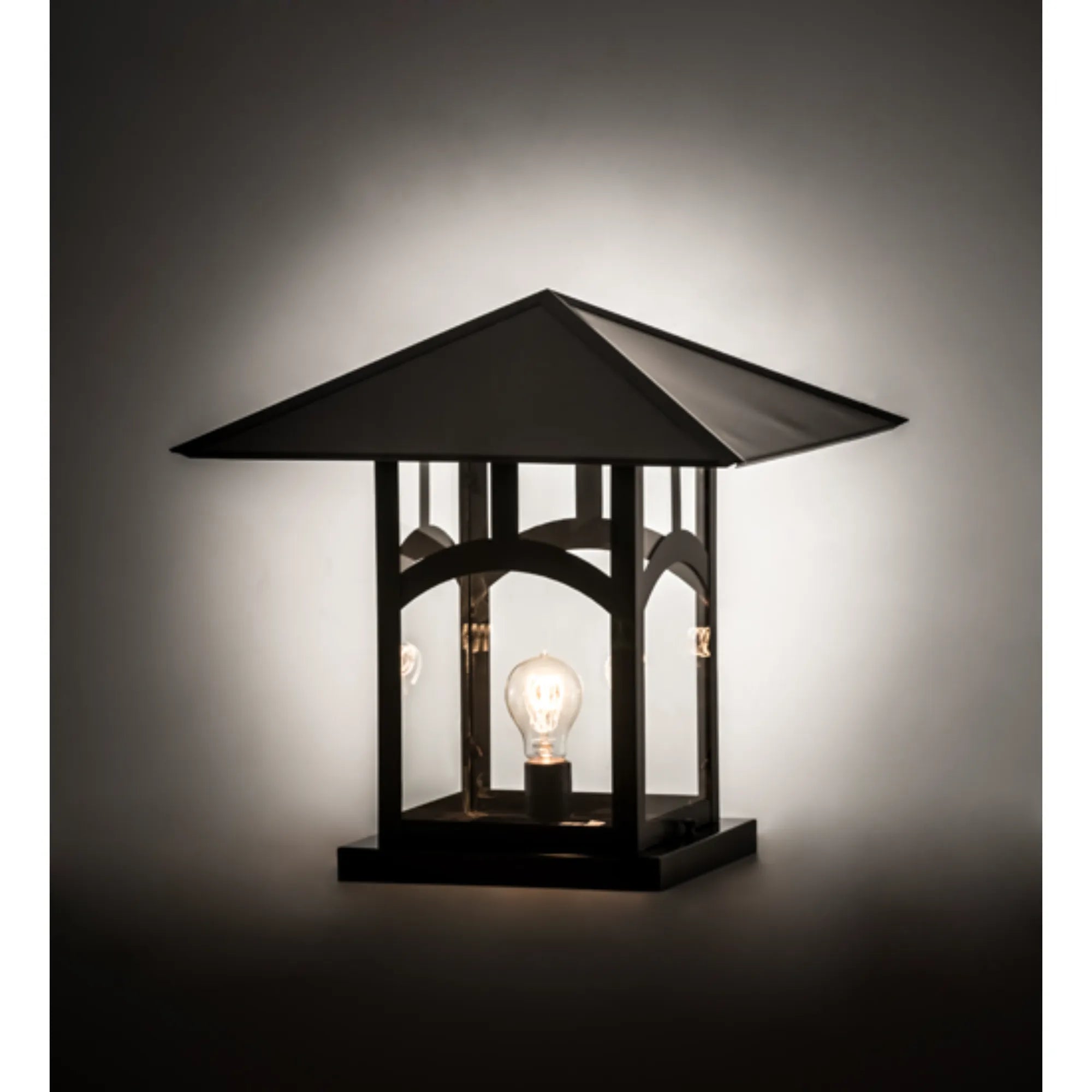 18"Sq Seneca Hill Top Pier Mount – Craftsman Brown – Clear Glass – Wet-Rated – Meyda Lighting
